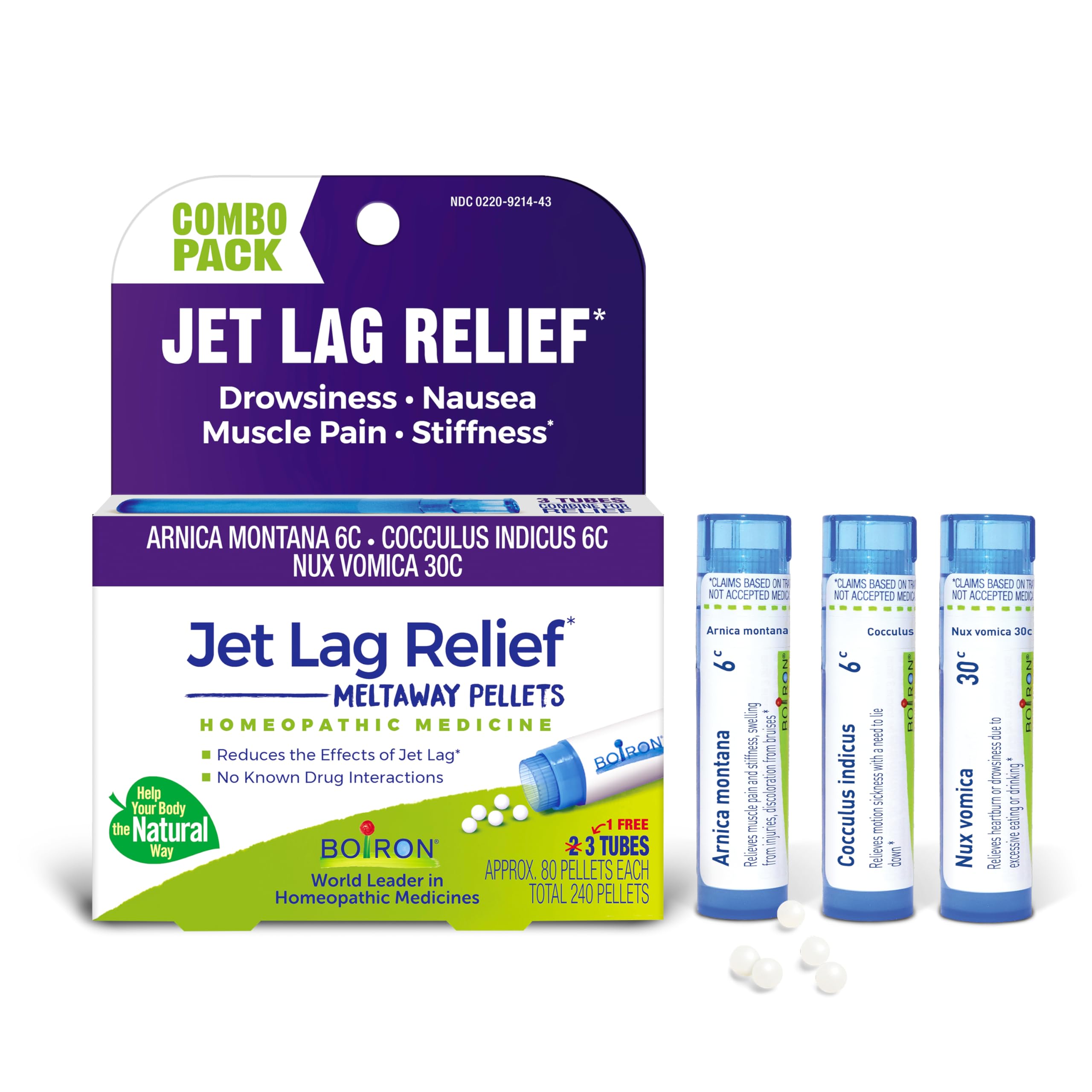Boiron, Jet Lag Relief, 3 Tubes, 80 Quick-Dissolving Pellets Each