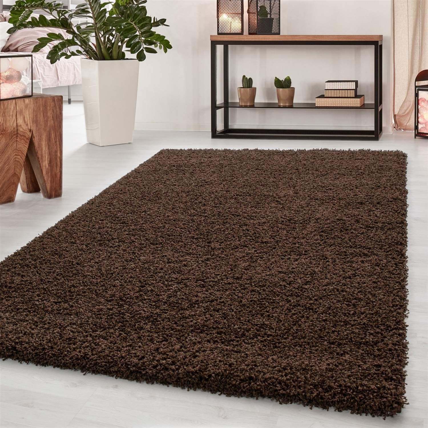 AROMICK Modern Polyester Anti Slip Shaggy Fluffy Rug and Carpet for Living Room, Bedroom & Dining Room (4 x 6 Feet, Brown) discount deal