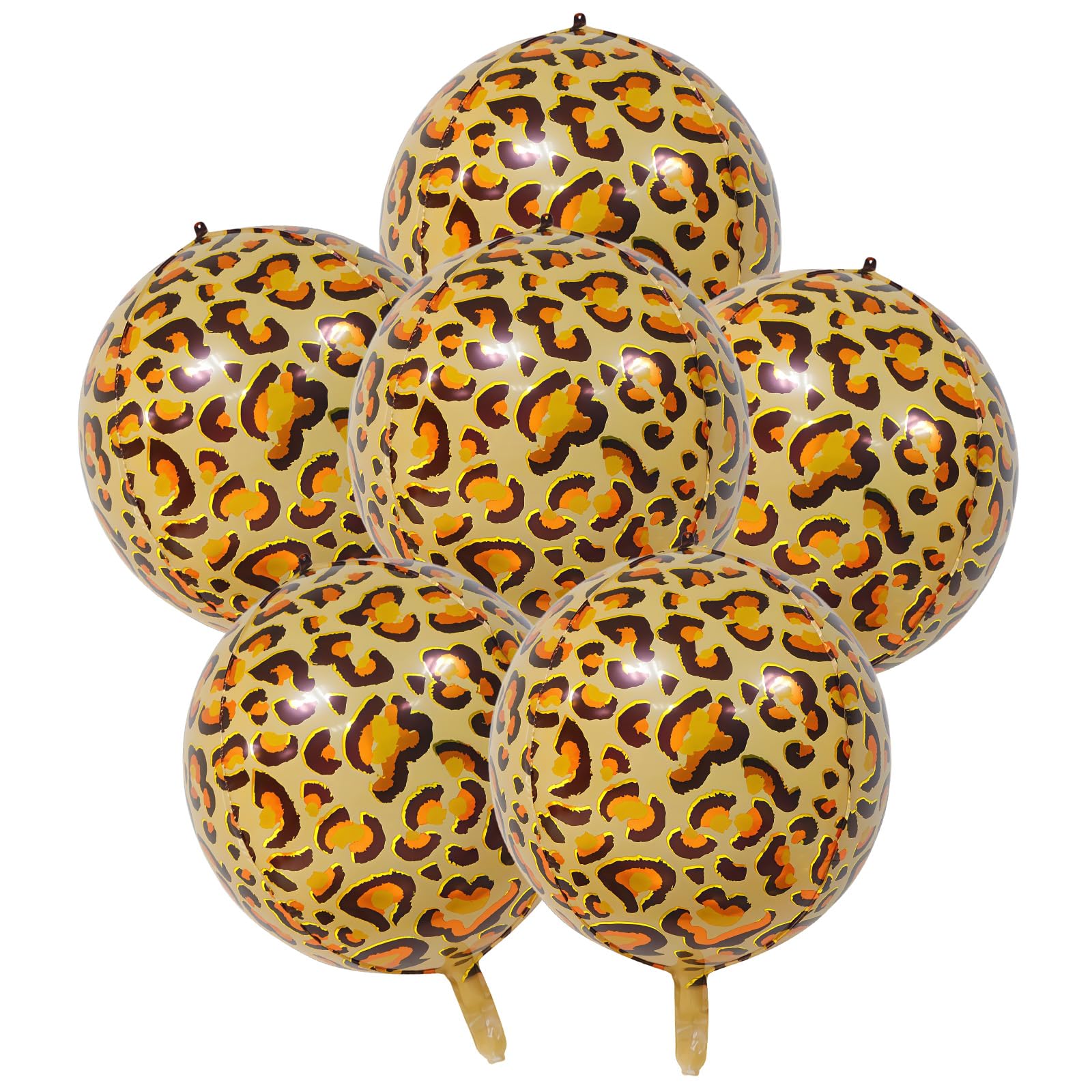6 Pcs 22 Inch Leopard Print Balloons Cheetah Pattern Birthday Party Decorations Big Gold Leopard 4D Round Aluminium Foil Balloons for Jungle Theme Zoo Safari Wild Birthday Party Wedding