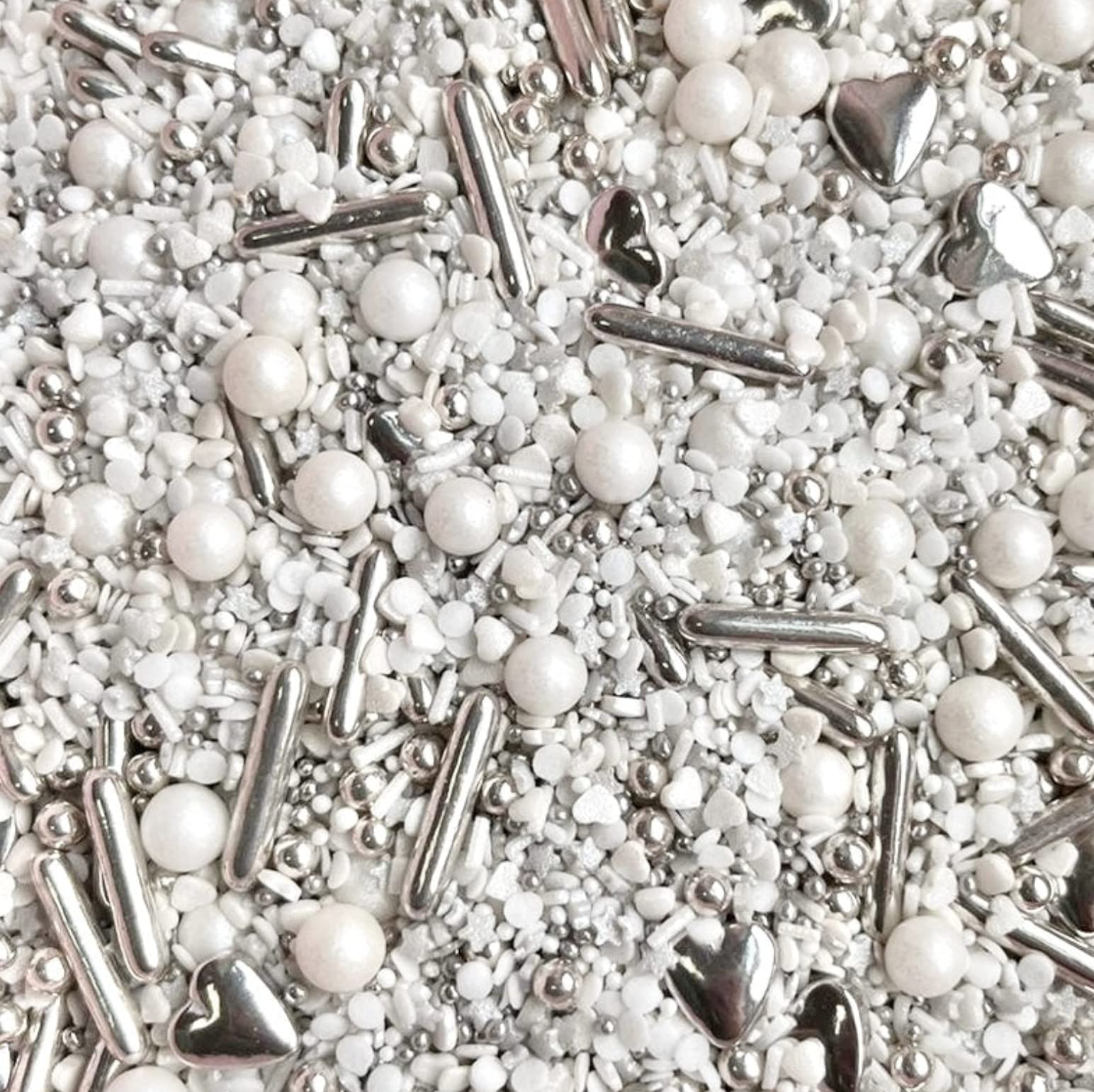 Silver sparkle white metallic wedding anniversary hen Sprinkles for cupcake cookies cake toppers pearls balls 100s and 1000s pearls decoration edible SILVER SPARKLE