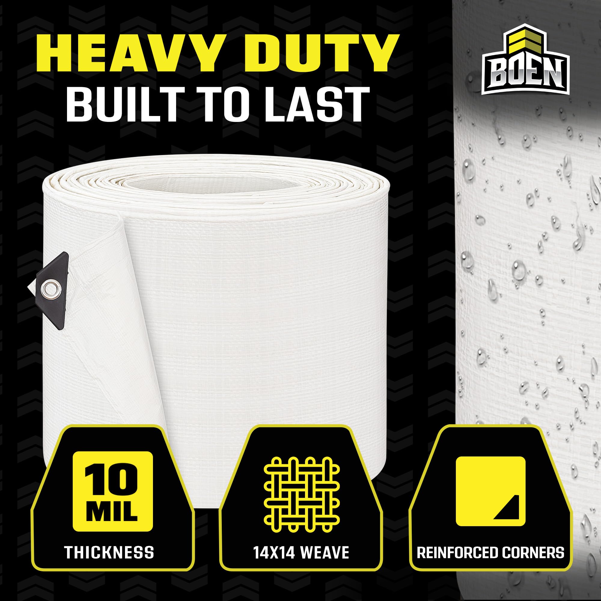 Heavy Duty Tarp Waterproof Large Cover |White, 8' x 20' 10 Mil Thick