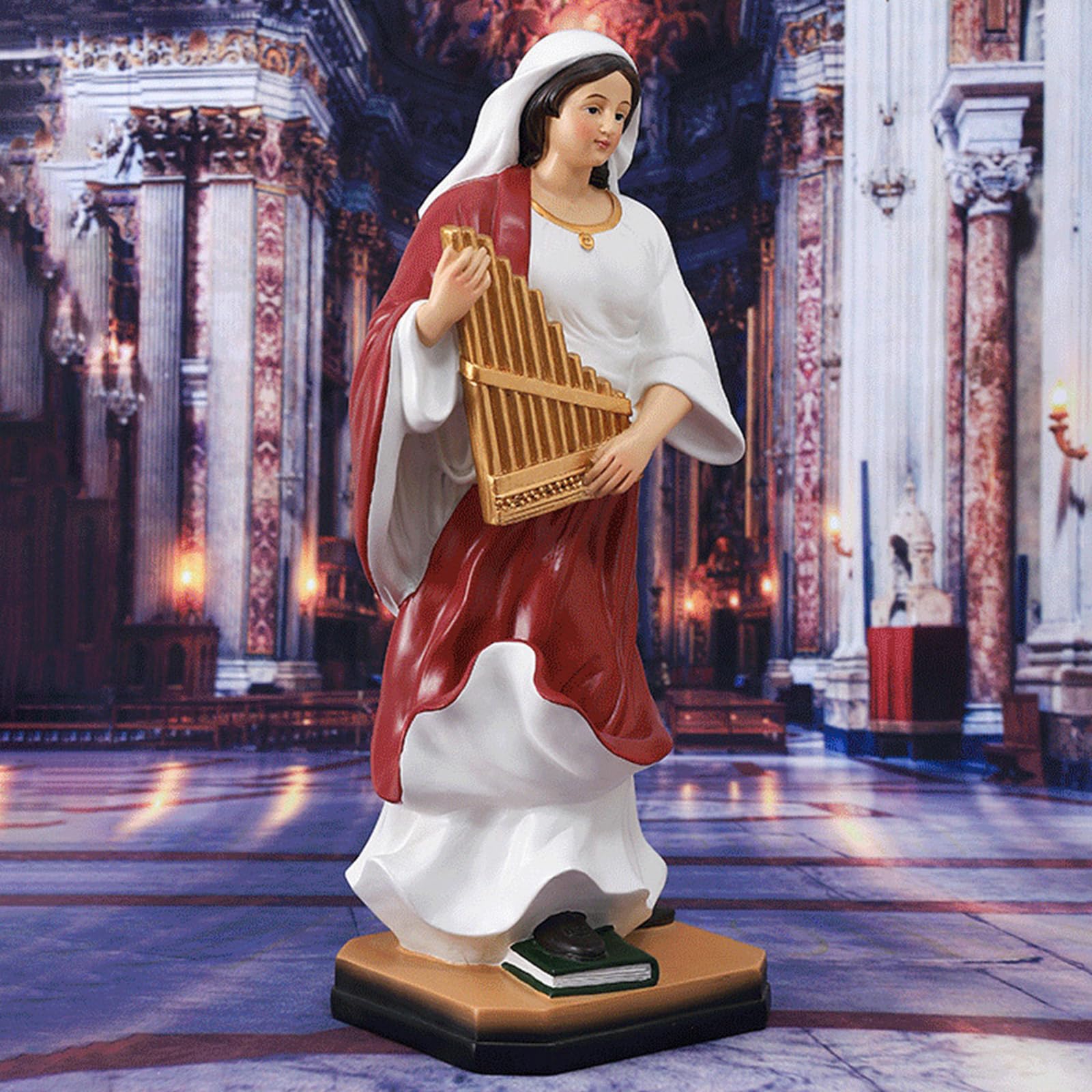Scultura classica elegante del musicista dipinta a mano con dettaglio arpa in resina, regalo per appassionati musica, statuetta in resina