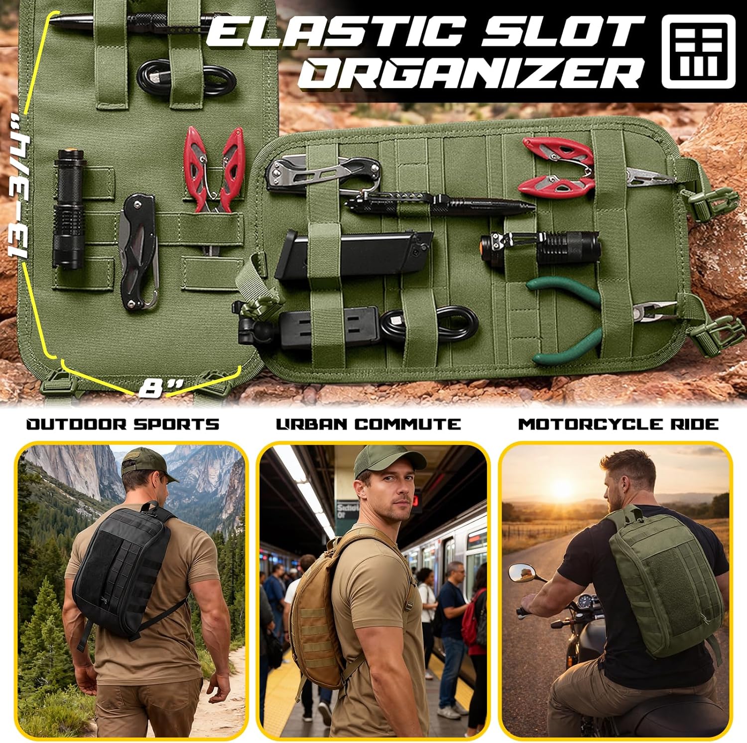 DBTAC Compact 9L Tactical Sling Bag with Removable Elastic Organizer Panel, Everyday Carry Shoulder Pack for EDC Tools, First Aid, Travel, Outdoor Sports (Green) - Image 2