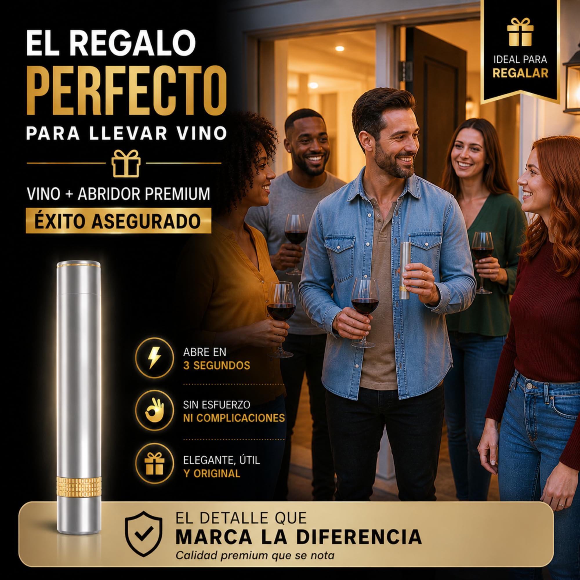 Sacacorchos Aire Presión Profesional Acero Inoxidable Abrebotellas Premium Regalo Hombre Original Accesorio Vino Tinto Fácil Uso Sin Esfuerzo Elegante Abridor Botellas Regalo compañeros trabajo