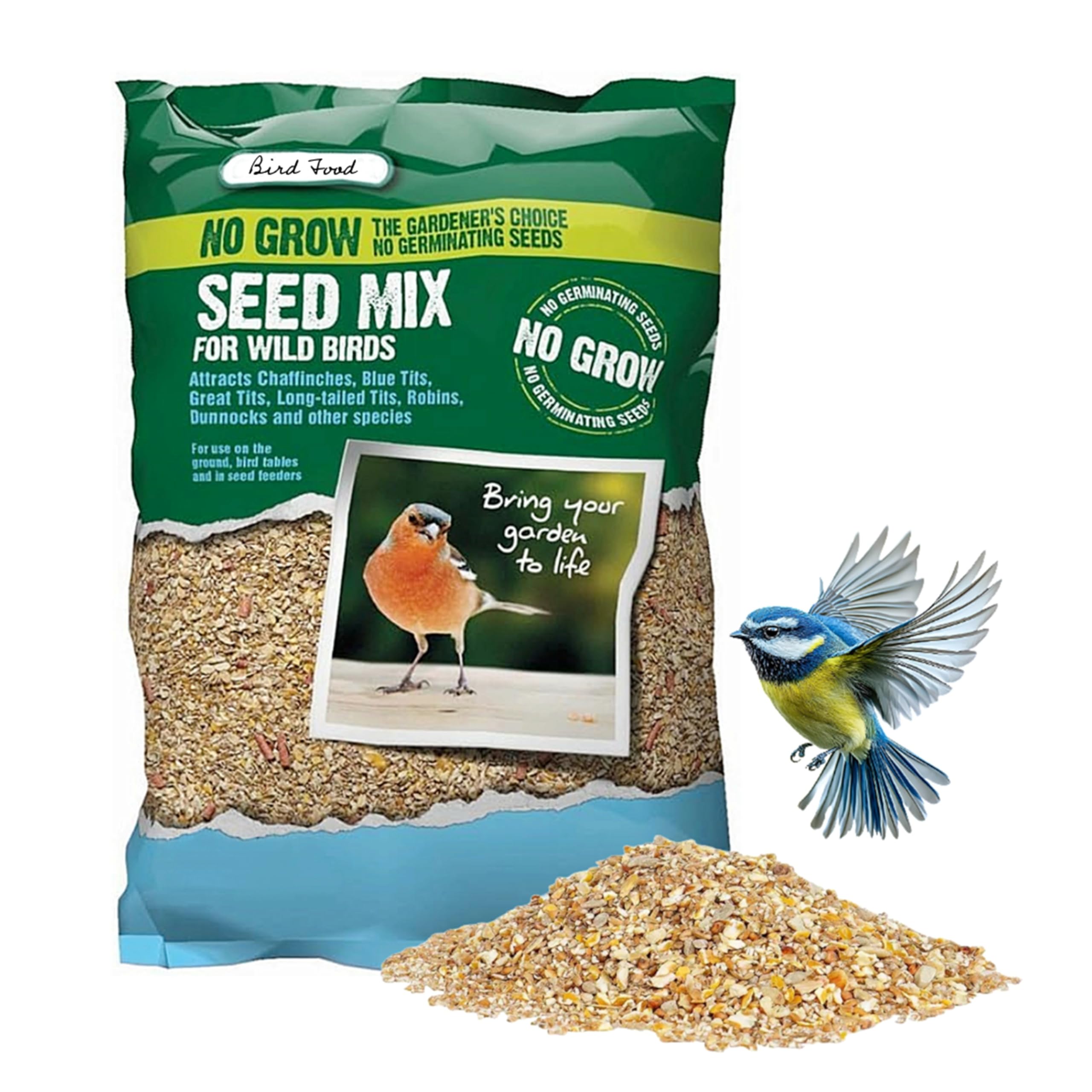 Wild Bird Food Mixed Seeds - 12.55kg No Grow Seed Mix for Small Garden Birds with Topline Card. Great for Bird Seed Feeders, Ground Feeders