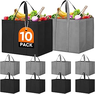 WISELIFE Reusable Grocery Shopping Bags 10 Pack Large Foldable Tote Bags...