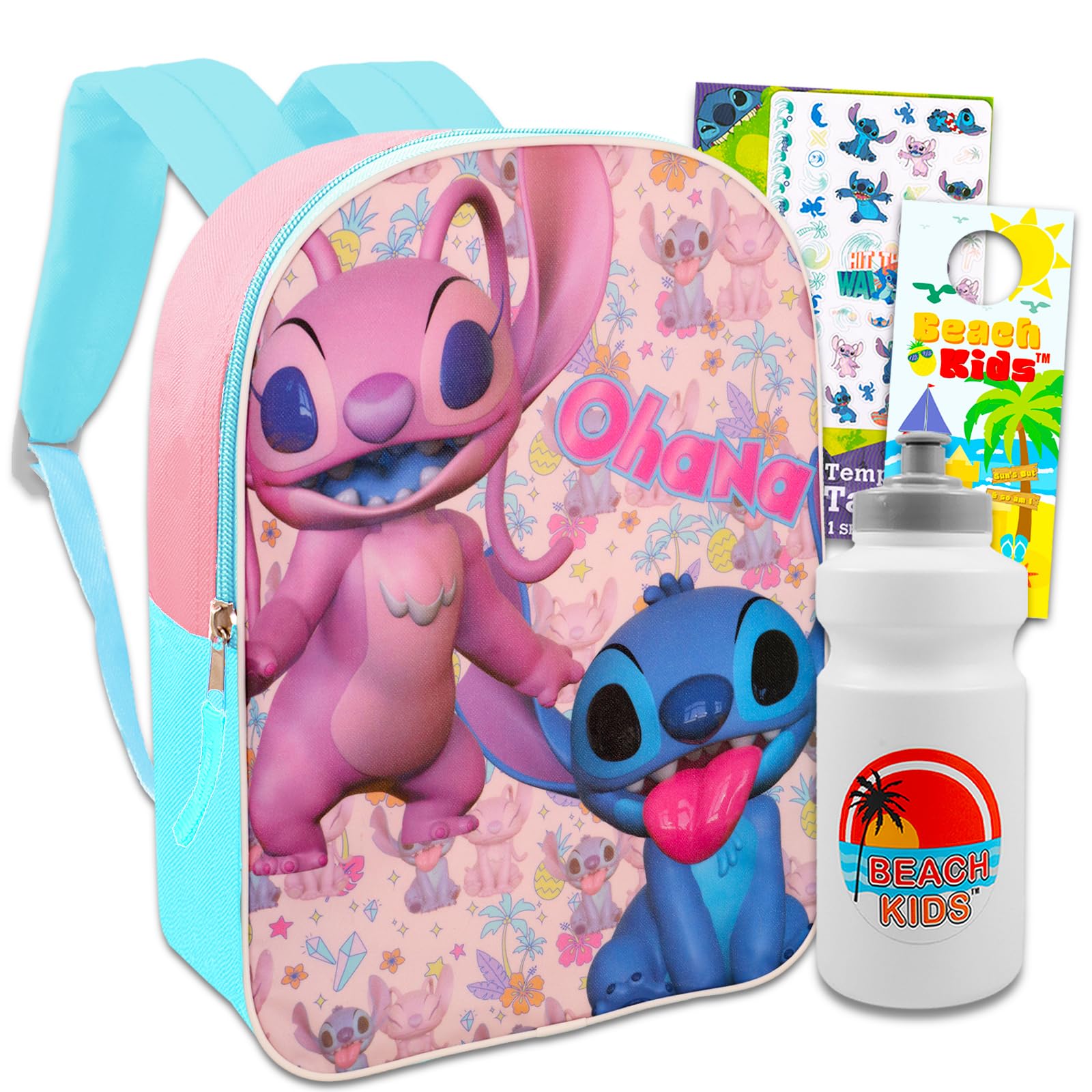 DisneyLilo and Stitch School Backpack Set For Kids - Bundle with 15" Stitch & Angel Ohana Backpack, Tattoos & More | Stitch School Supplies For Girls
