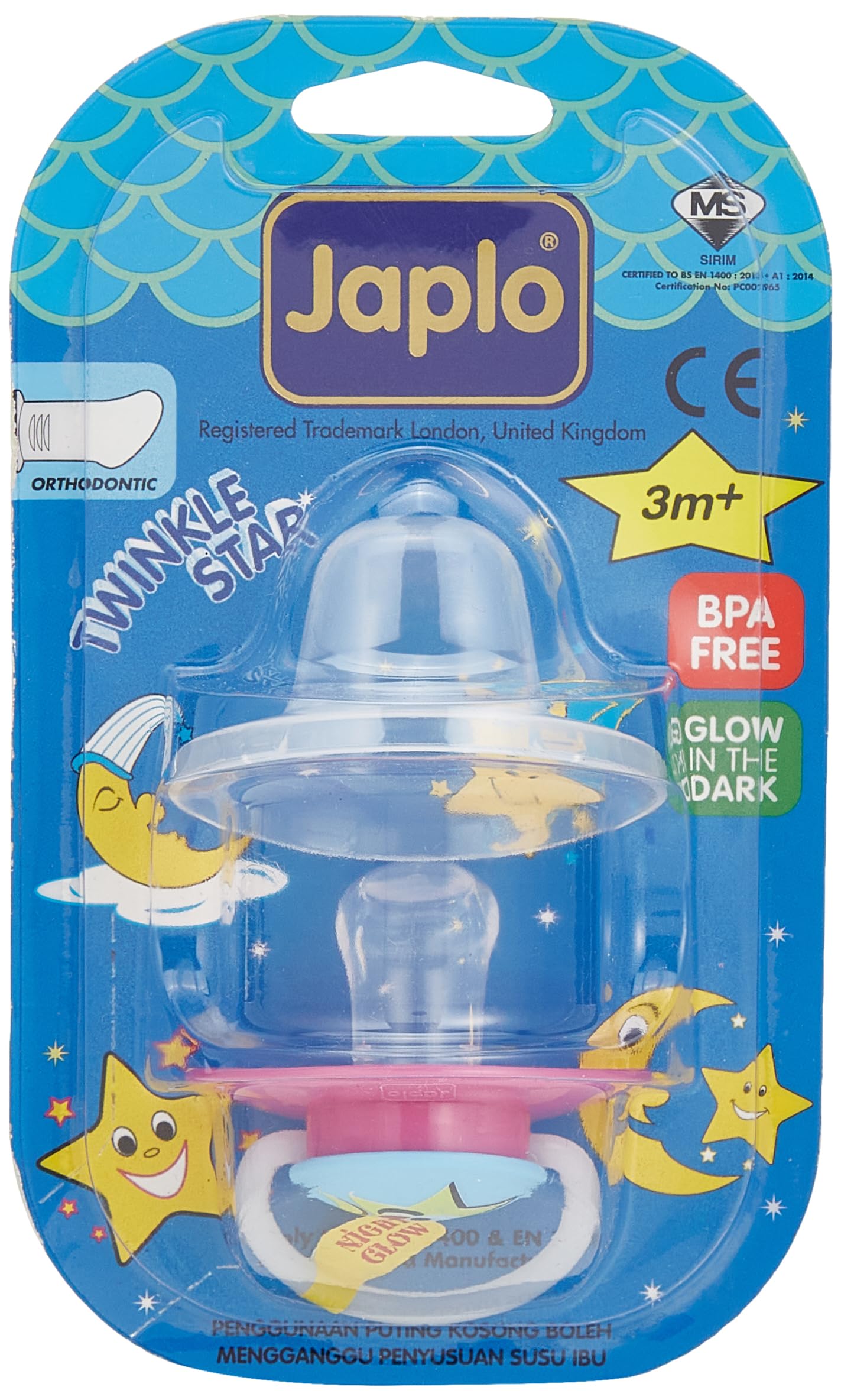Japlo Star Twinkle Star Orthodontic Soother with Night Growth Handle and Cover, Multicolor, TS29