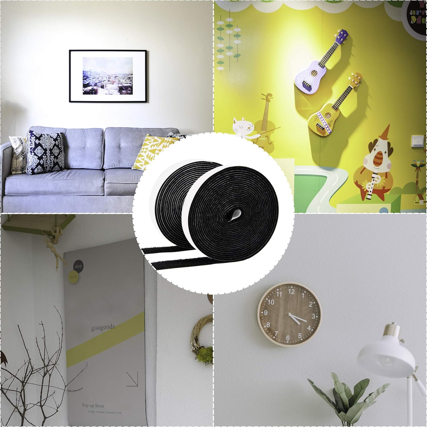 FLYZZZ 0.75 Inch X29.5 Feet Hook and Loop Tape Heavy Duty Strips Sticky Back Fastener Black for Office School Home Hand Crafting : Industrial & Scientific