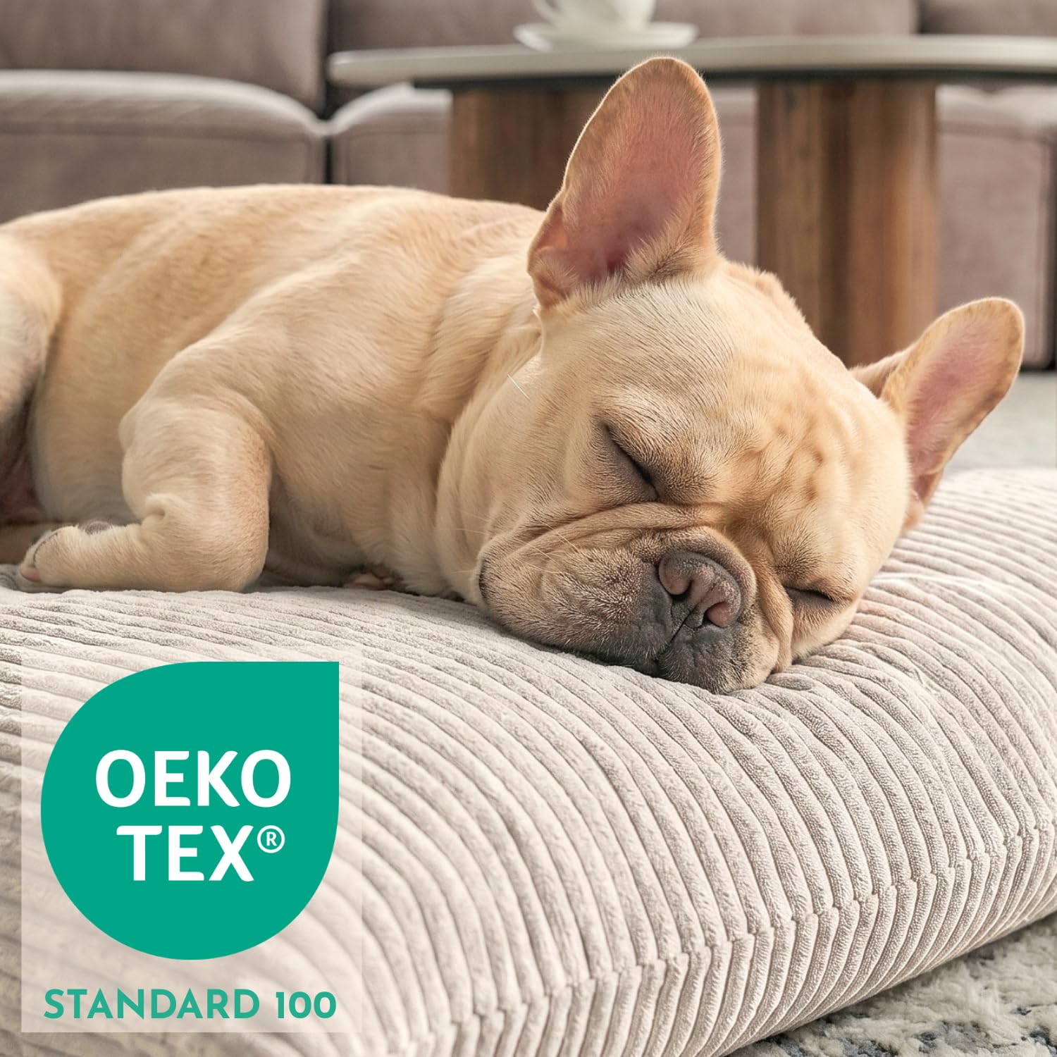 4L Textil ZOE Cojín para Perros Mullido de Pana, con Funda y Cremallera, Cómodo y Lavable (100x80 cm, Verde(Rayas)) | 100 x 80 cm | verde | funda extraíble | con cremallera | lavable a máquina
