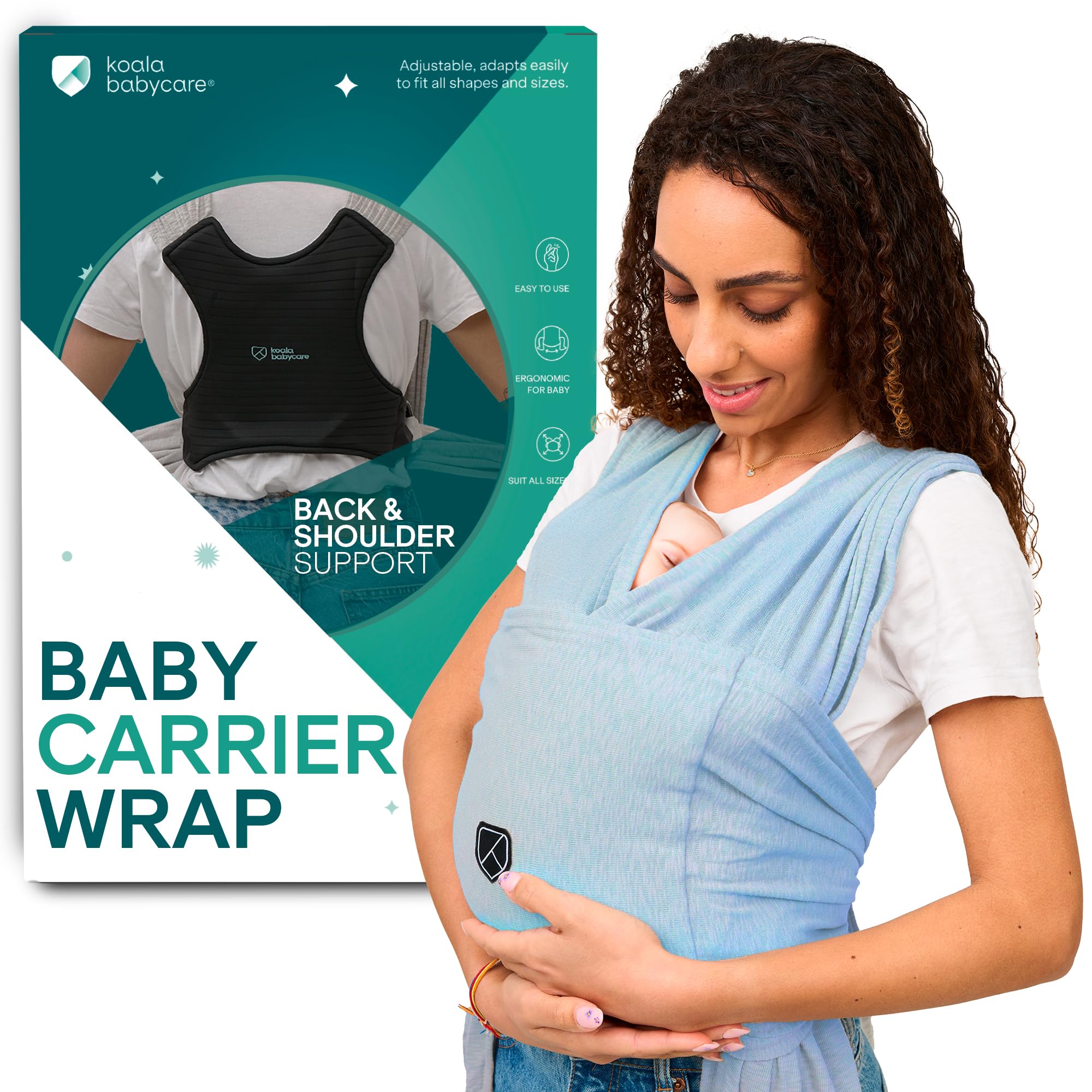 Koala Babycare Baby Carrier Wrap, Easy to Wear As a T-Shirt - Baby Wearing Wrap One Size Fits All - Newborn Wrap Carrier Max 9kg (Light Blue)
