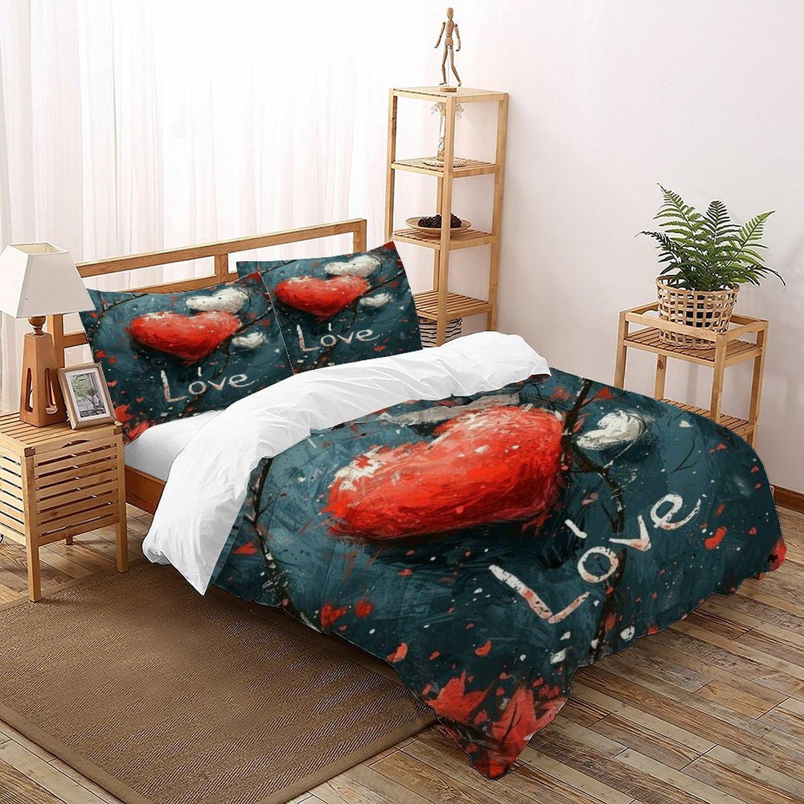 Ensemble literie microfobre adulte cœurs love pour chambre romantique sombre