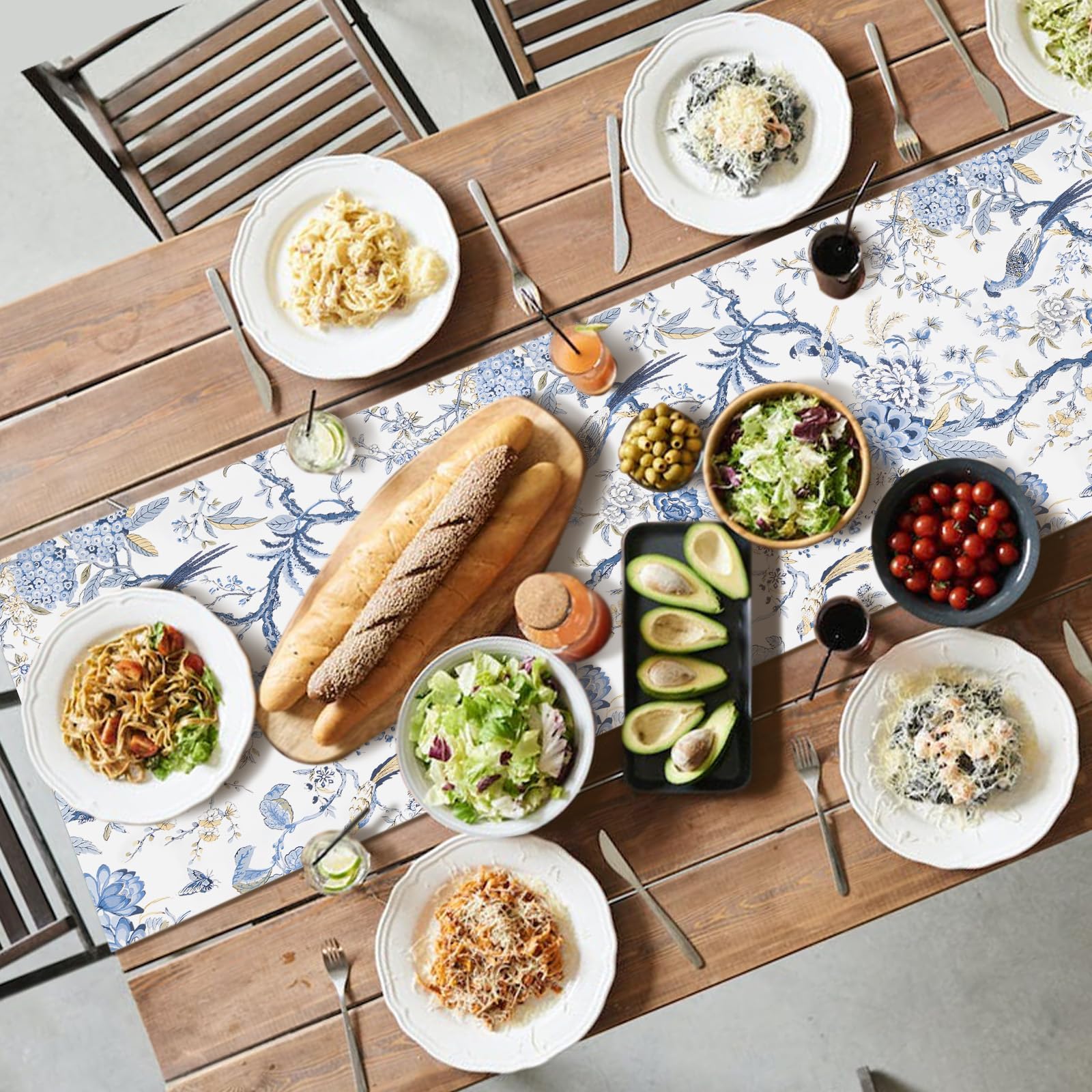 Runner Da Tavola Chinoiserie Lino 33x182 Cm - Motivo Uccelli E Fiori Per Dining Elegante - Foto 10