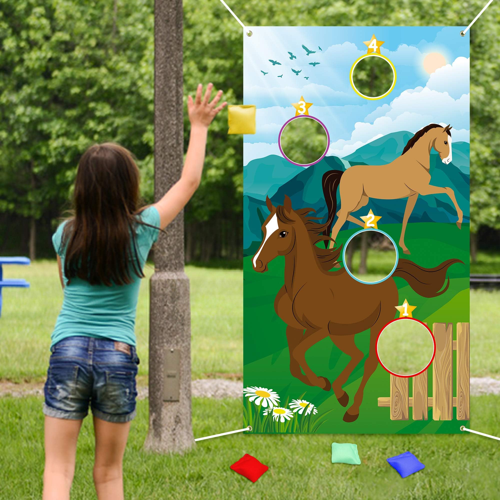 WATINC Horse Toss Games with 4 Bean Bags, Derby Birthday Party Fun Game for Kids and Adults, Horse Banner for Cowboy Theme Party Decoration, Indoor Outdoor Yard Activity Favors Supplies, Birthday Gift - Image 6