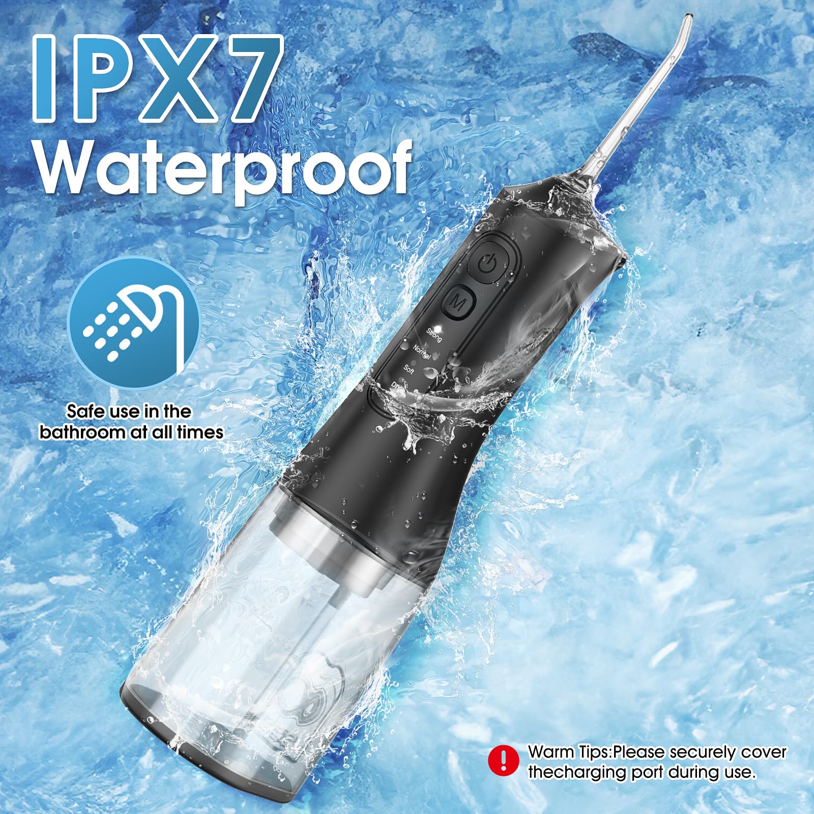 Irrigador bucal recargable de 300 ml, IPX7, impermeable, inalámbrico, portátil, con 4 modos y 6 puntas de chorro reemplazables, limpiador profesional de hilo dental para uso diario en el hogar, viajes