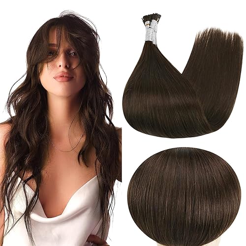 Miniatura 1 de Full Shine - Extensiones de cabello humano real con punta en I, de 22 pulgadas, color marrón oscuro, preunidas, lisas y con fusión en frío, 50