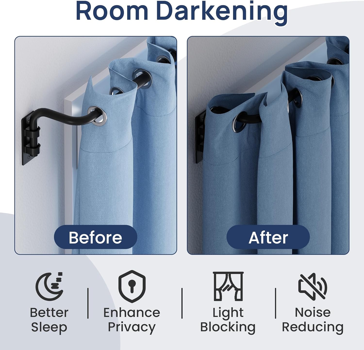 ENJOYBASICS Blackout Curtain rod for windows 28 to 48, Wrap Around Curtain Rods for Bedroom, Living Room, Adjustable from 30 to 57 Inches, Matte Black