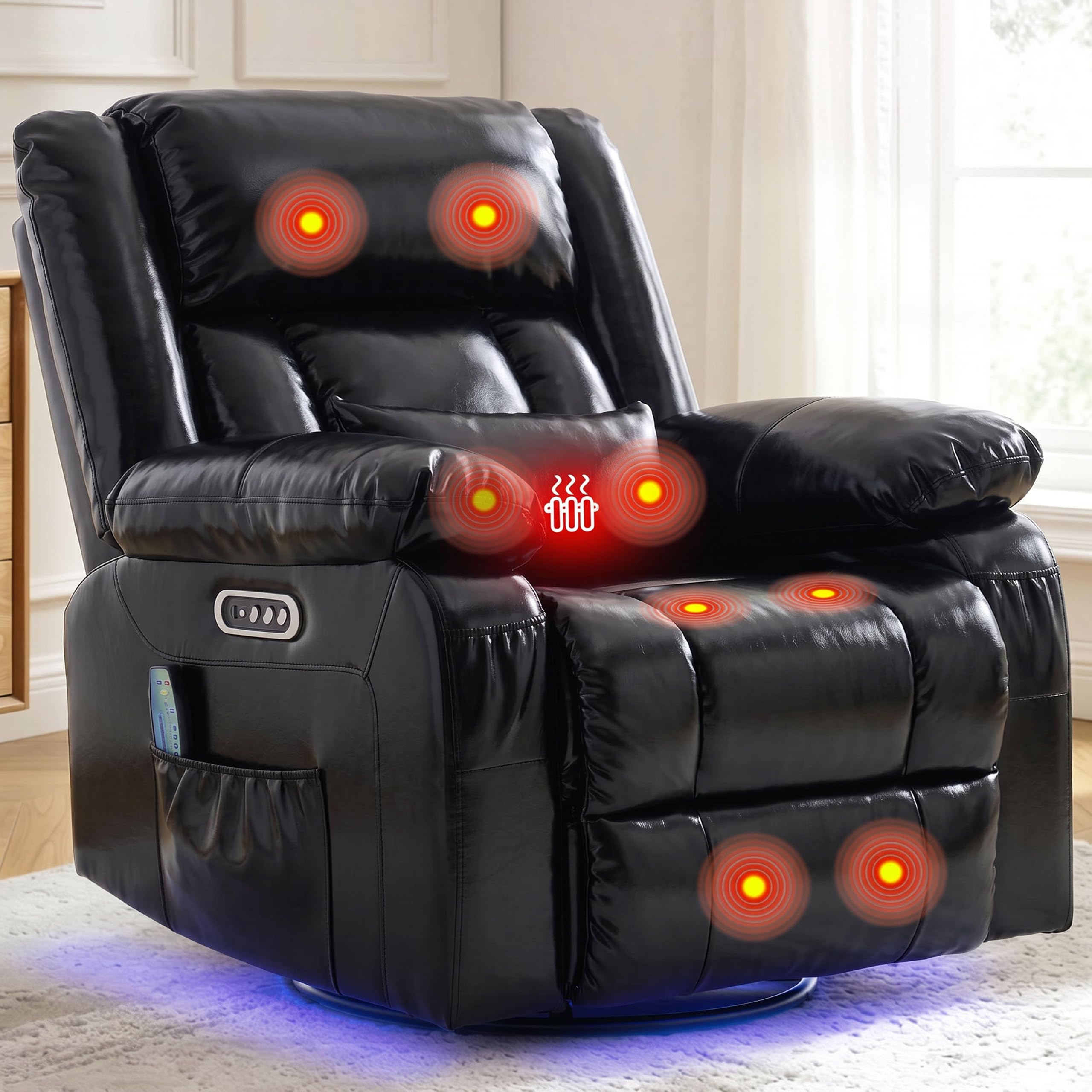 ZRNINR Relaxsessel mit Massagefunktion, Fernsehsessel Elektrisch Verstellbar, 240°Drehbarer Relaxsessel mit Liegefunktion, Schaukelsessel Wohnzimmer Kinosessel mit LED