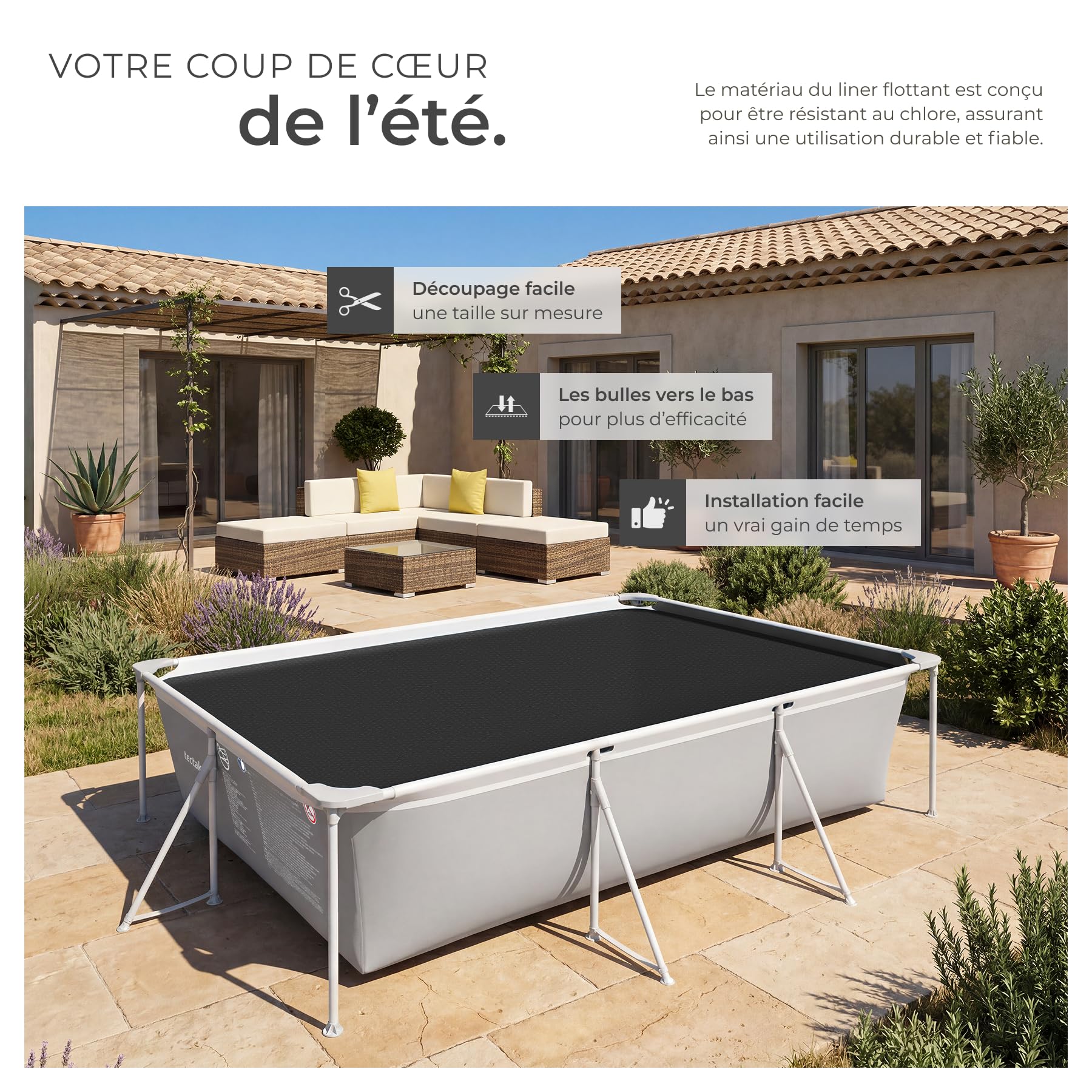 tectake® Bache a Bulle Piscine 1,6 x 2,6 m, Bache Piscine Adaptable à la Taille souhaitée, Bâche de Protection et Chauffage Solaire rectangulaire Piscines, Spa, Bassin, Faible évaporation de l'eau