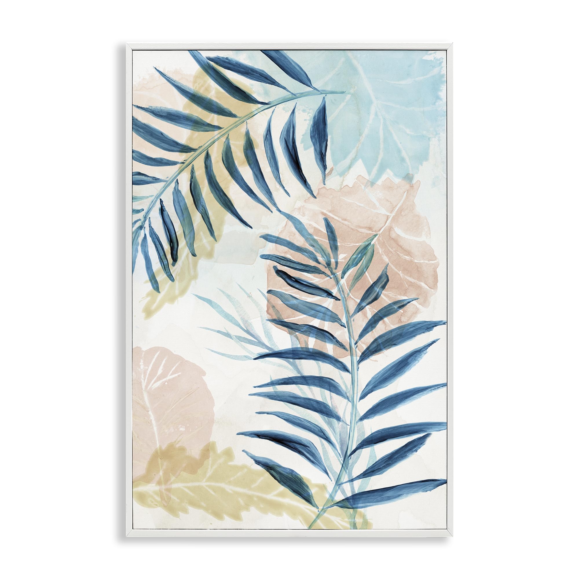 Stupell Industries 'Blue Palm Fronds in Pastel Haze', Framed Giclee Art, White, 20 x 30 Inches, Easy to Hang and Sturdy, Made in USA, by Nan