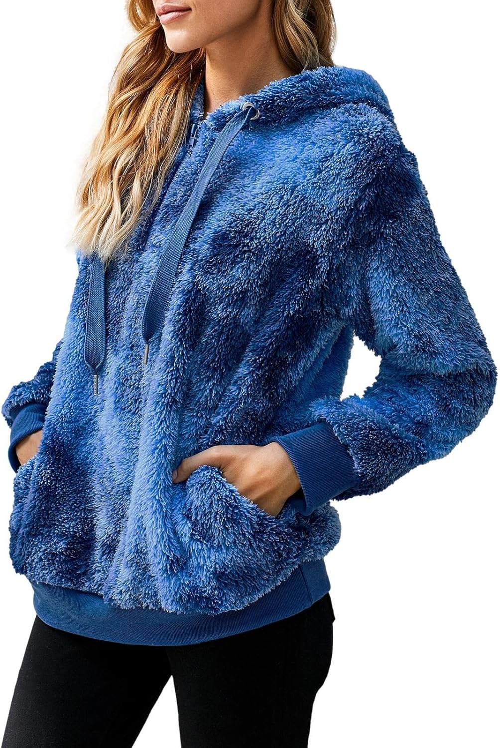 Yanekop Womens Fuzzy Fleece Pullover Oversized Sherpa Jacket Half Zip Pullover Sweaters Winter Faux Fur Jacket Coat - Image 5