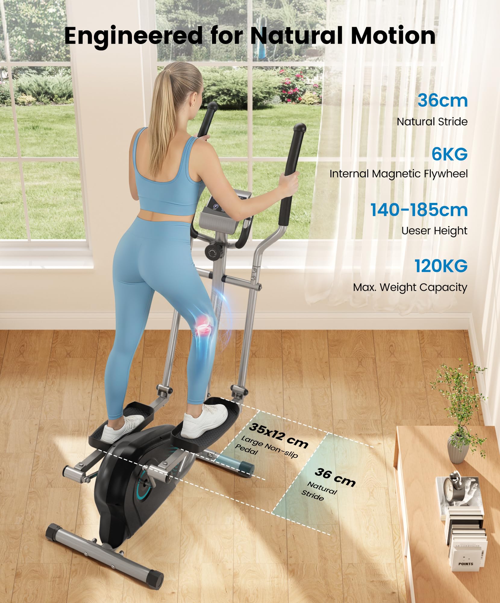 THERUN Crosstrainer, ultraleiser Ellipsentrainer für Zuhause, 6 kg Schwungrad Crosstrainer für Zuhause, 16 Widerstandsstufen, Pulssensor, LCD-Monitor, Flaschenhalter