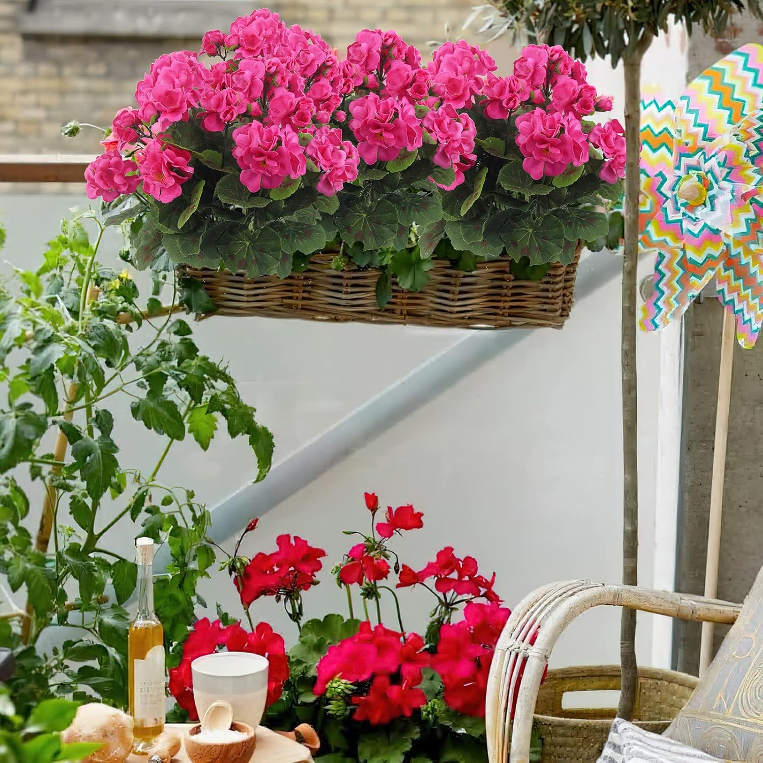 CISDUEO 2 Pcs Artificial Geraniums Outdoor Silk Flowers Rose Red Artificial Geranium Bush Faux Flowers Red Geraniums for Floral Home Decor Indoor Garden Patio Grave Cemetary Vase Table Centerpiece - Image 4