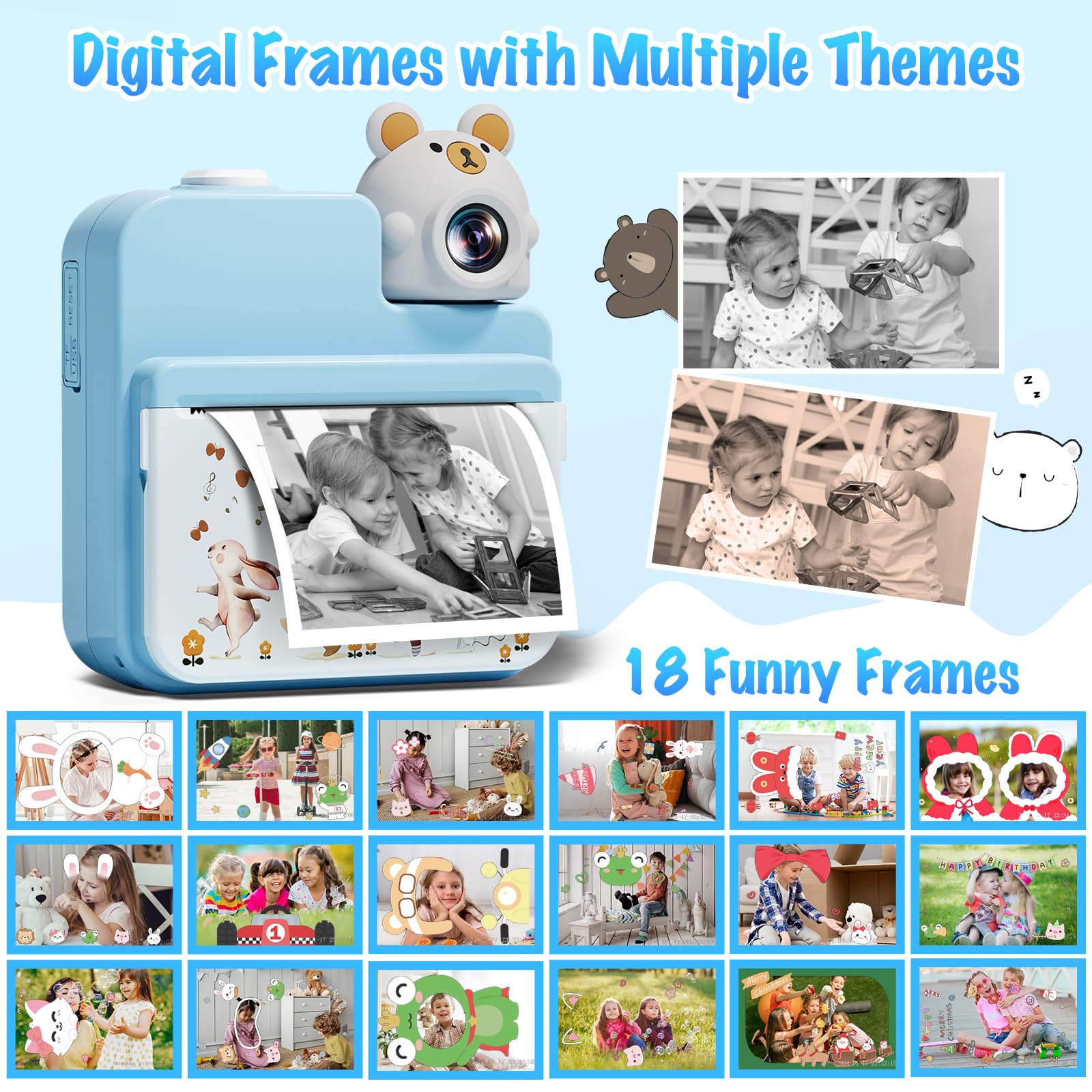 Gofunly Macchina Fotografica Bambini Istantanea, 3,0 Pollici Fotocamera Istantanea Bambini con 32GB Scheda & 3 Carta Stampa, 14MP/1080P HD Videocamera Fotocamera Digitali per Bambino da 3-12 Anni
