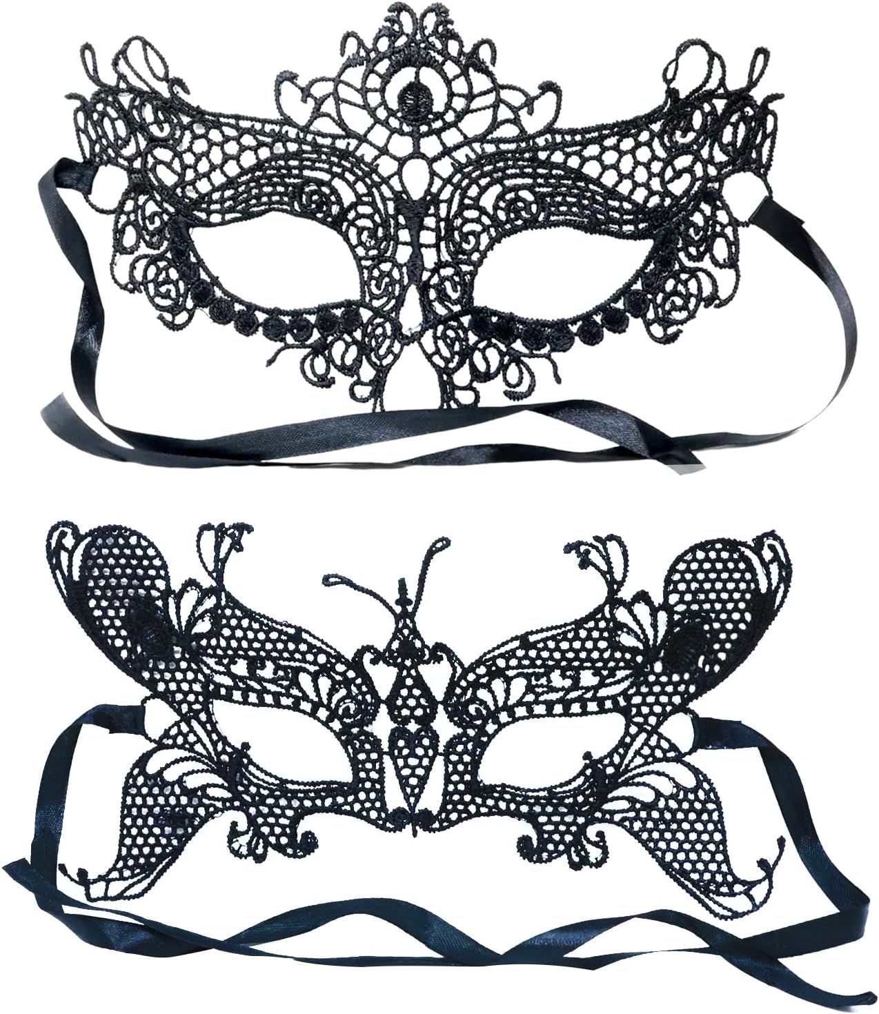 Honbay 2PCS Decorative Masks Mysterious Fun Lace Masks Venetian Masks for Masquerade Proms Halloween Party Photography