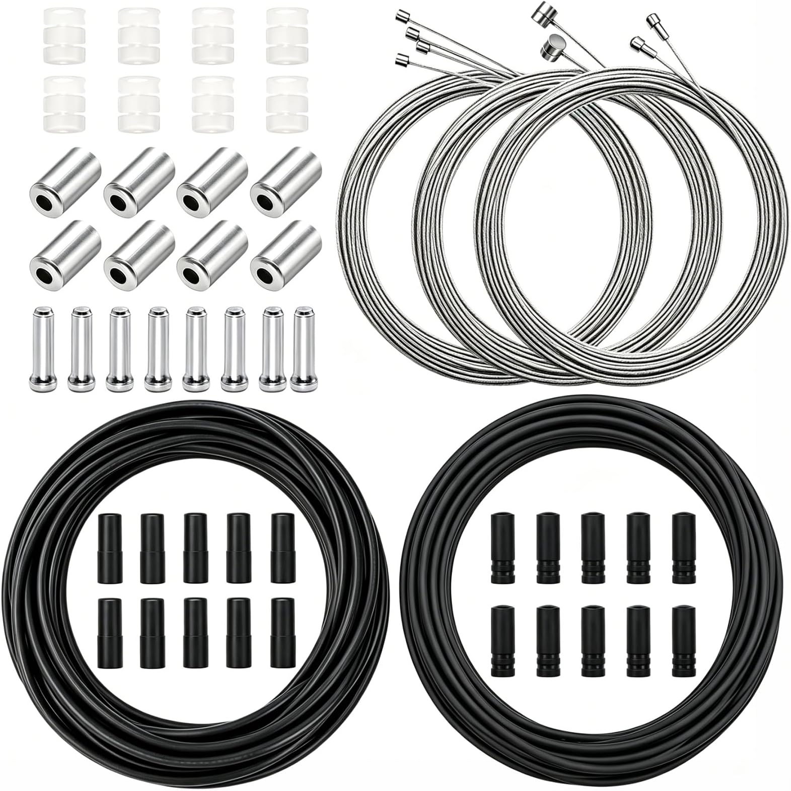 Mannk Universal Bicycle Cable Kit - Shift & Brake Cable Housing with End Caps & O-Rings for Mountain & Road Bike Repair