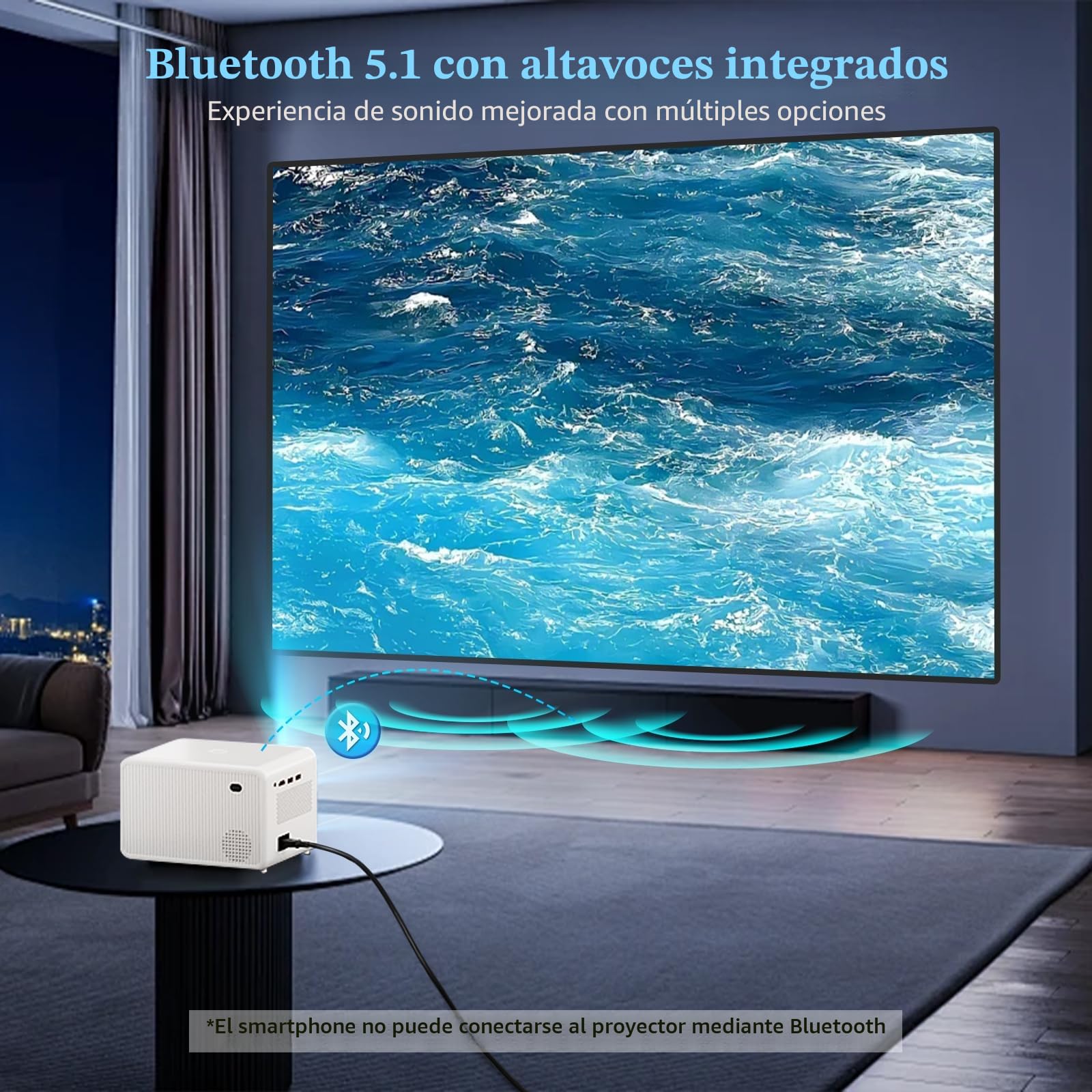 Proyector Portatil, Proyector 1080P Nativo con WiFi y Bluetooth, 16000 Lúmenes Proyectores Cine en Casa Soporte Zoom Eléctrico Enfoque para iOS y Android HDMI/USB/TV Stick/PS5/Laptop