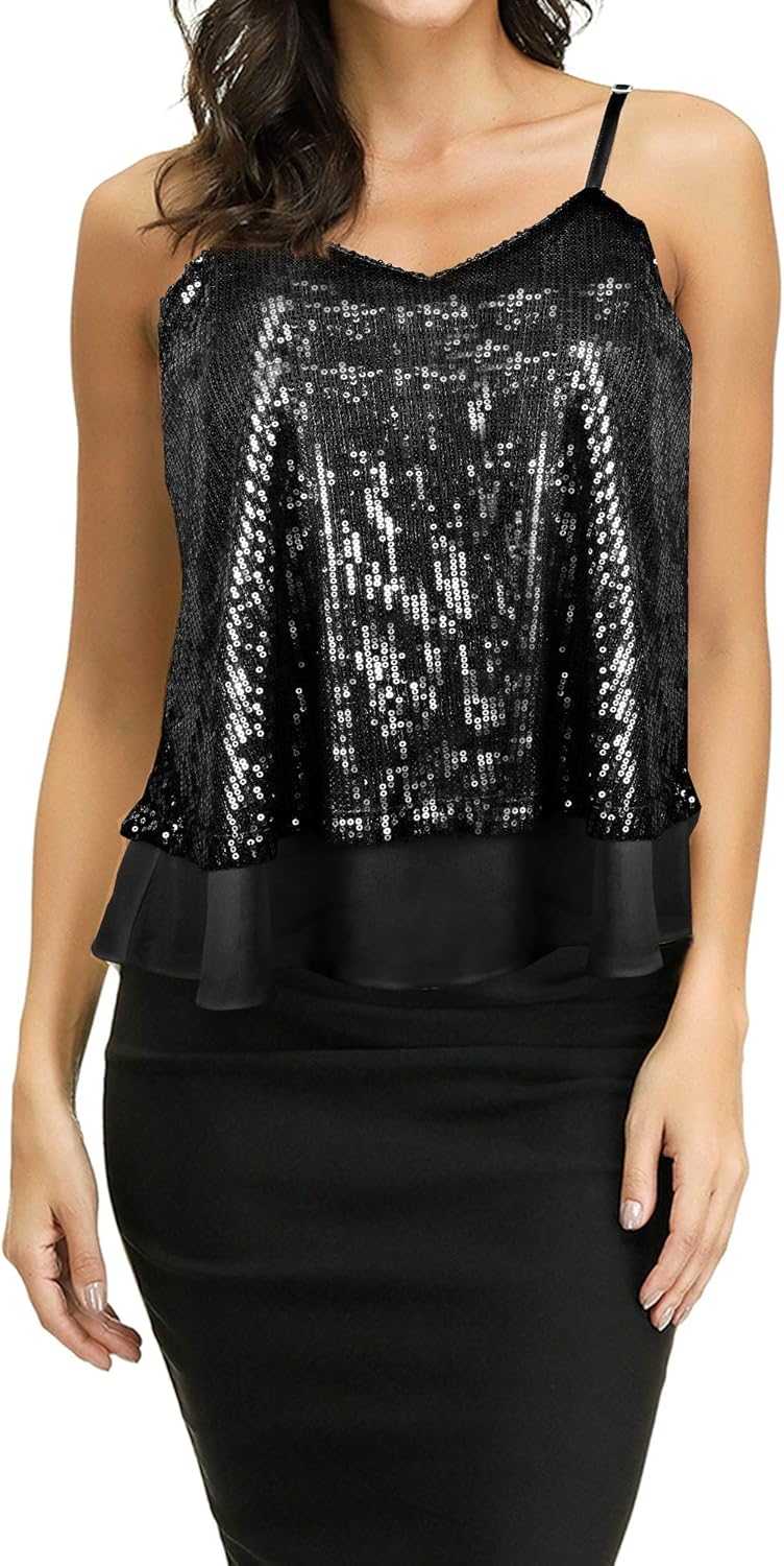 Christmas Women’s Sequin Tops Sequined Shining Camisole Sparkle Tank Tops Glitter Club Party Tops Cami Top - Image 2