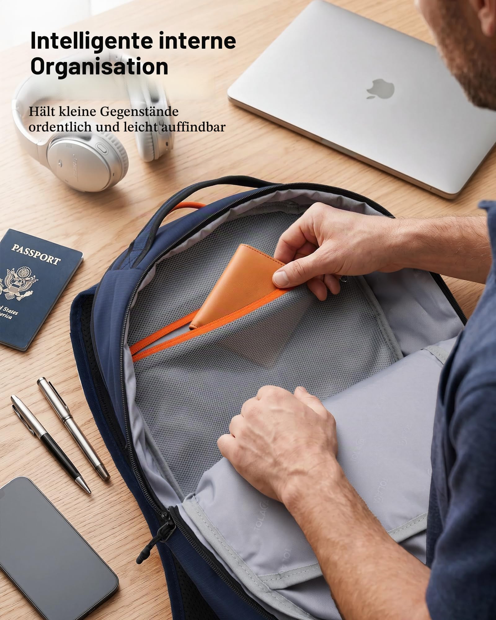 Tolaccea Reiserucksack 30L Damen Herren, Handgepäck Rucksack 16 Zoll Laptop | Nachhaltiges RPET. 180°-Laptopfach bis 16" mit EVA-Schutz. YKK-Reißverschluss. Standfeste Bodenplatte