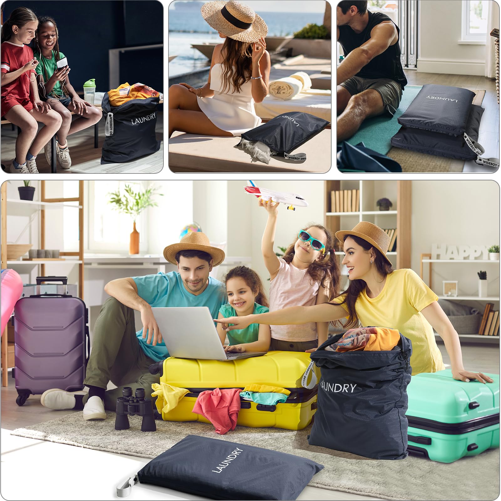 WiseBoy Paquete de 2 bolsas de lavandería, bolsa lavable en seco y húmedo, bolsa de lavandería de viaje, organizador de ropa sucia, natación, yoga, traje de baño, entrenamiento, bolsa húmeda y seca