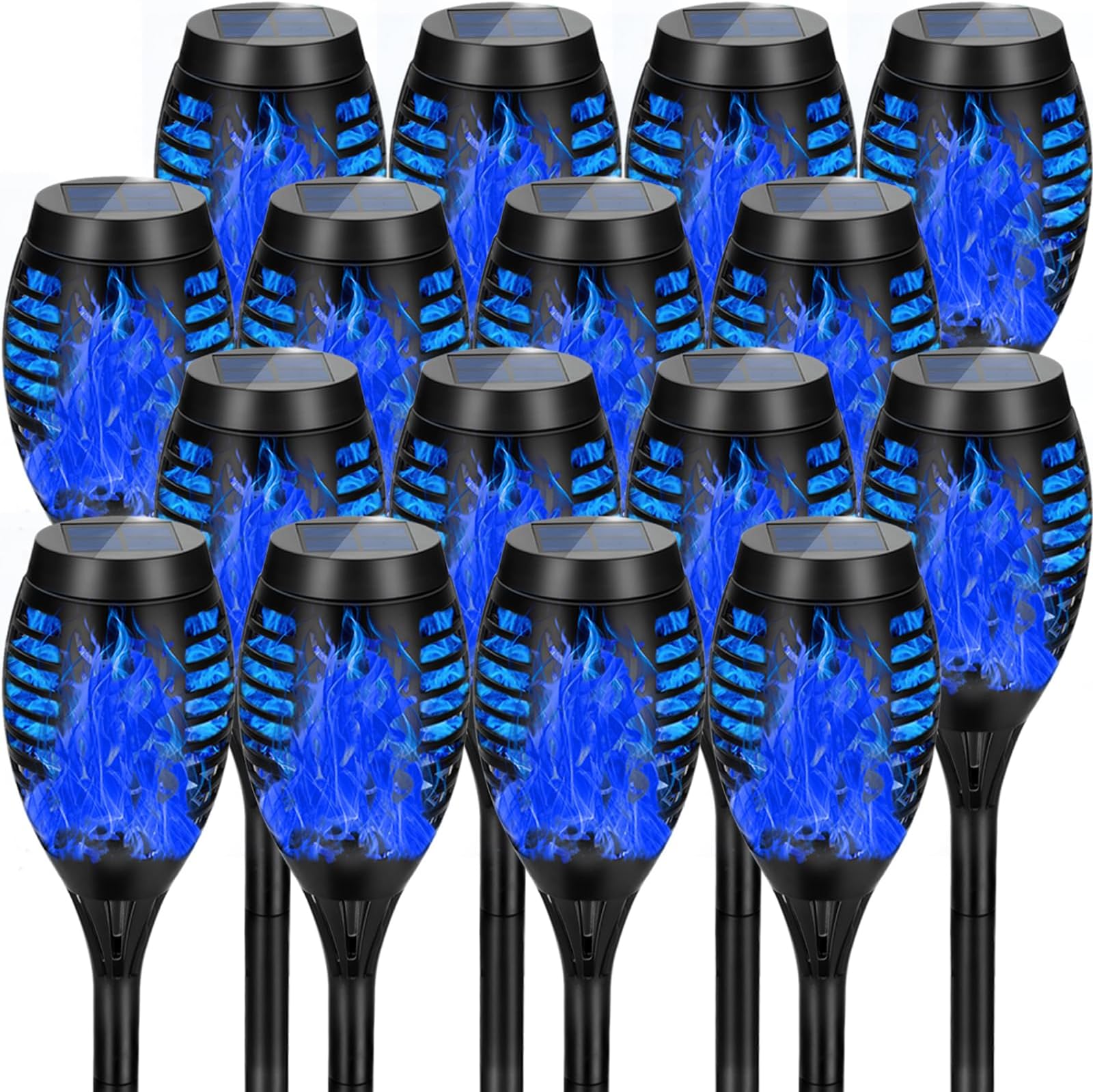 Solar Lights Outdoor, Upgraded 16 Pack Blue Solar Torch Light with Flickering Flame for Garden Decor, Waterproof Outdoor Lights Solar Powered, Tiki Torches for Outside Yard Patio Pathway Decor