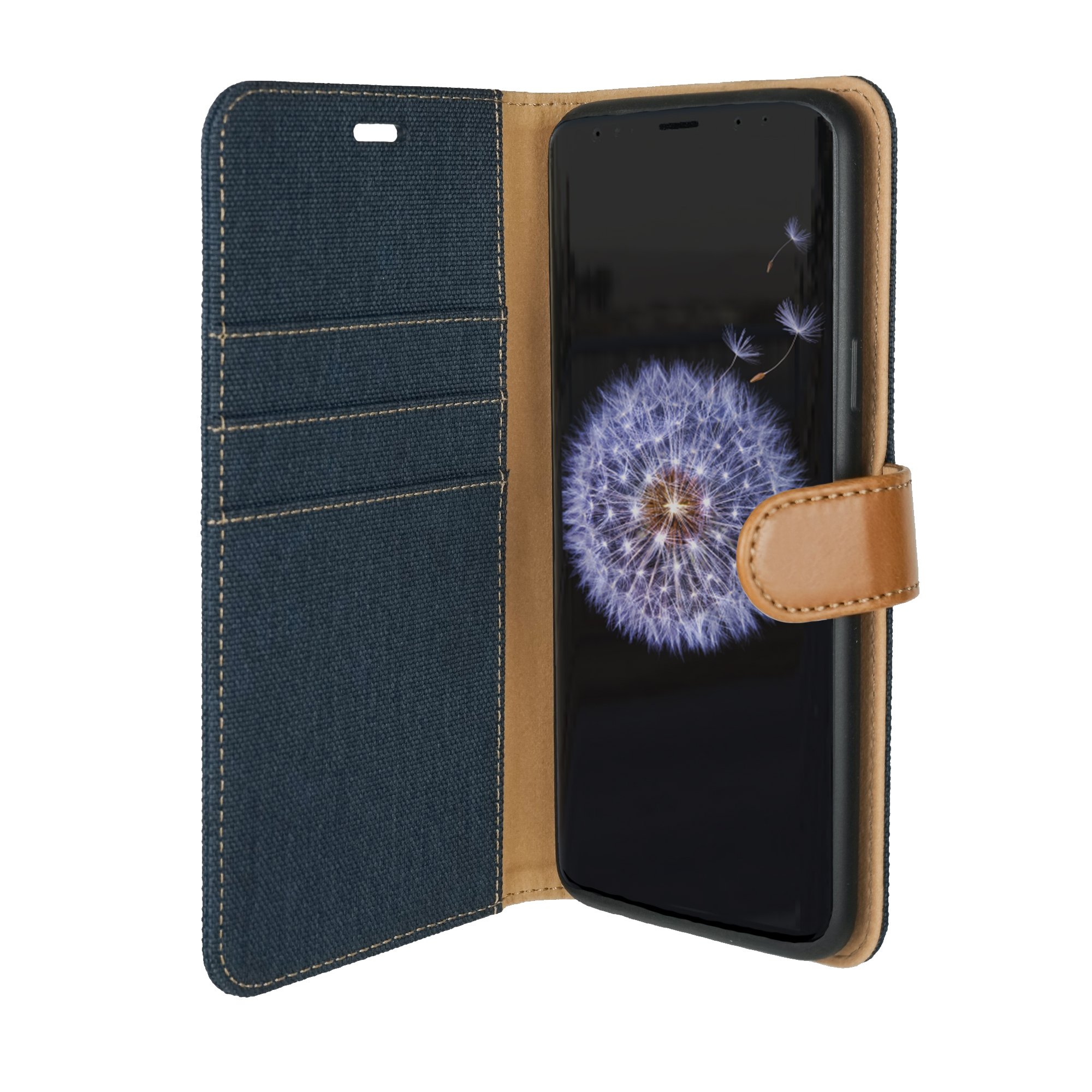 tugamobi Samsung Galaxy S9 Fabric Flip/Wallet [ID/Cash Slot] Case (Blue)