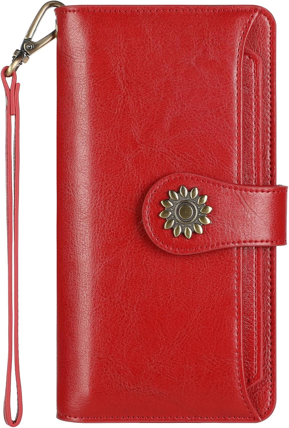 Lavemi Womens Genuine Leather Large Capacity RFID Blocking Wallets Clutch Card Holder With Wristlet Strap