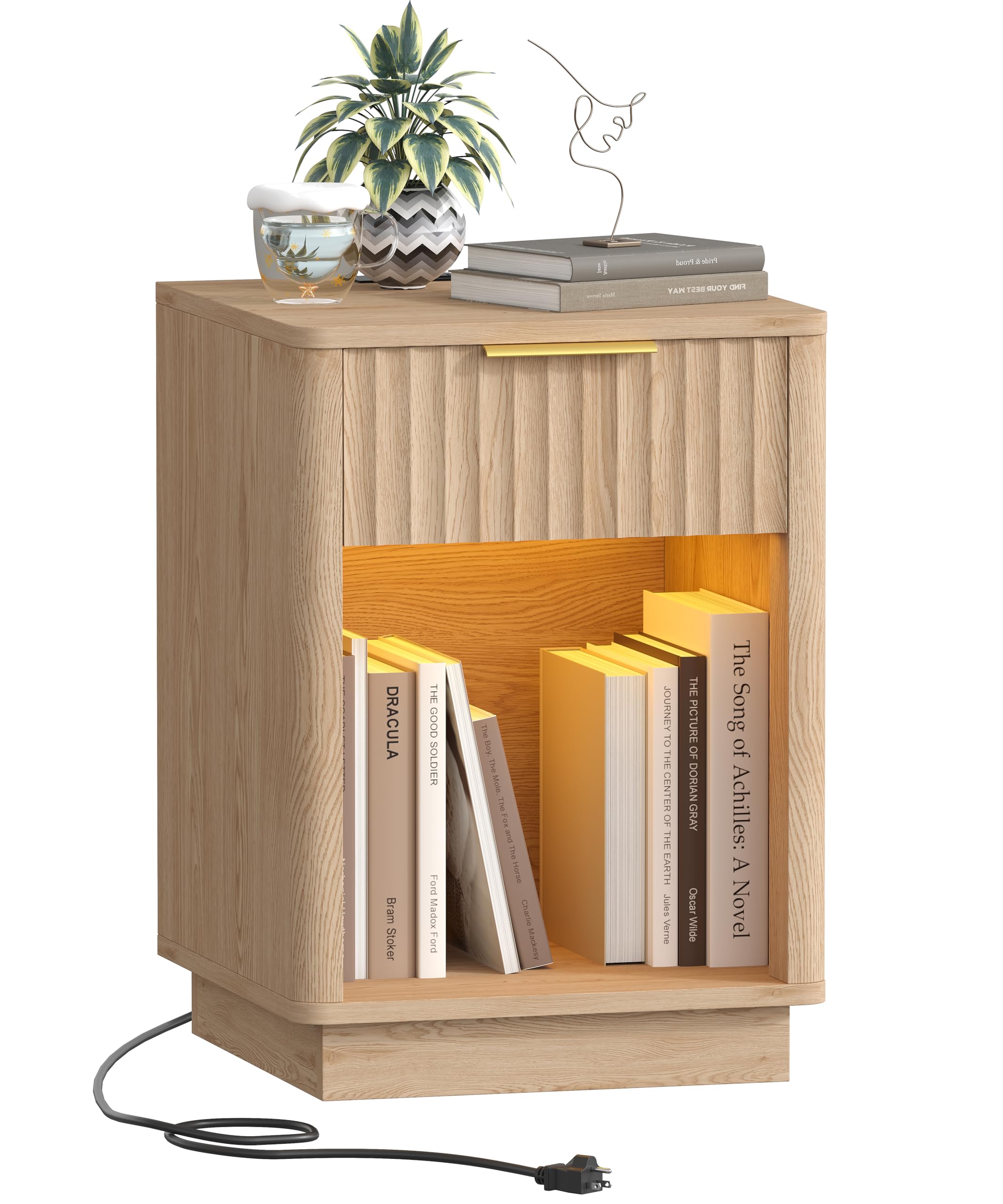 Akxomel Fluted Nightstand in Natural Oak