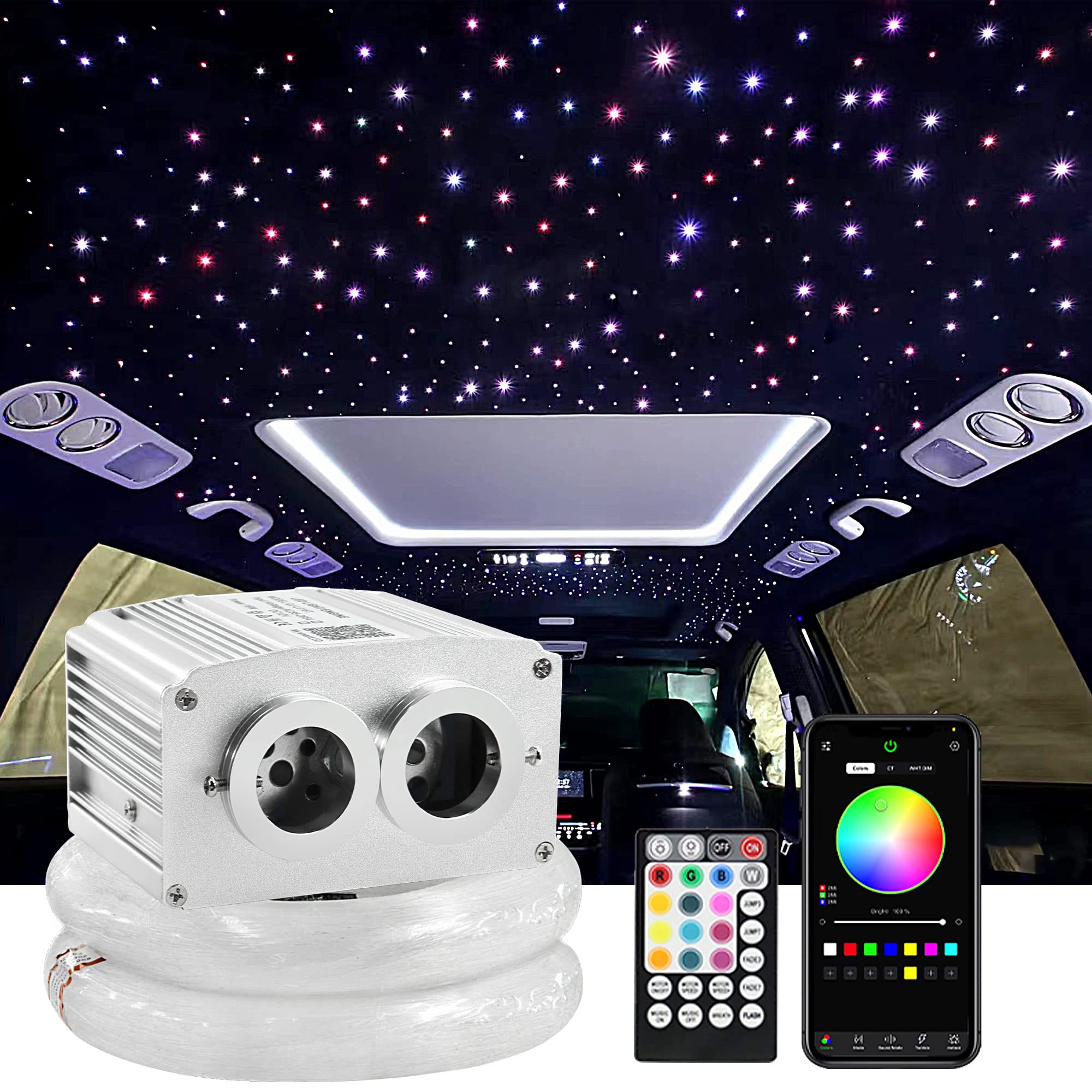 16W Twinkle 800pcs Starlight Headliner Kit, 0.03in 9.8ft Dual Port Fiber Optic Star Lights for Car Roof Use with APP/Remote Control
