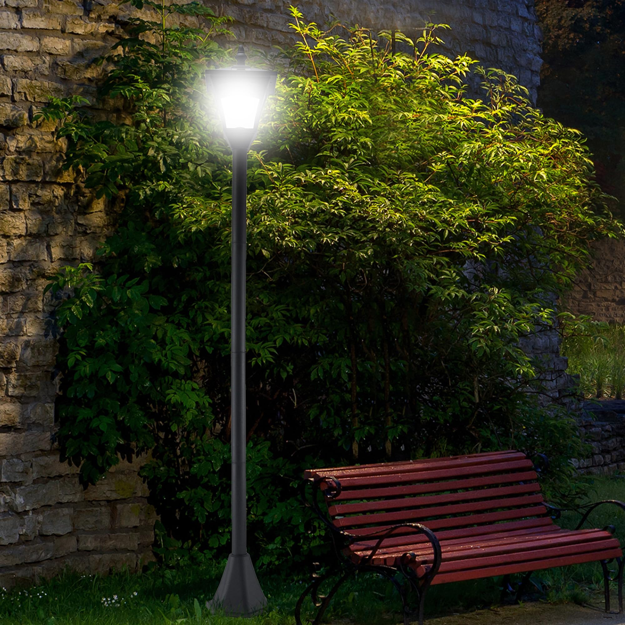 Outsunny Farola Solar Luz Solar de Exterior con Panel Solar Encendido Automático e Impermeable IP44 Marco de Acero Inoxidable para Patio Terraza 18x18x160 cm Negro