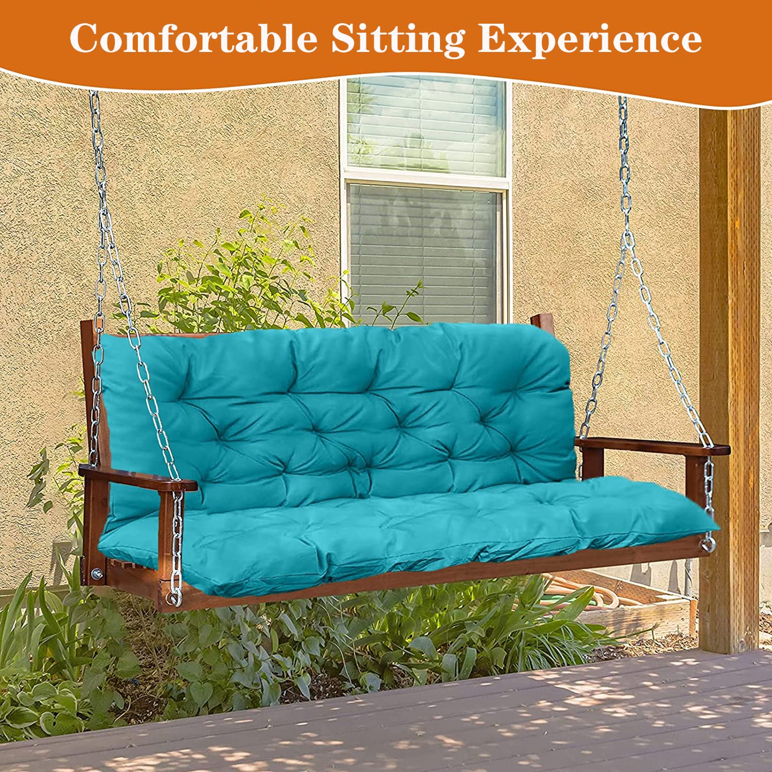 Cuscino per panca in cotone blu, 100 x 50 cm, spessore 8 cm, per interni ed esterni, 2/3 posti, casa, cucina, sala da pranzo, giardino, terrazza, dondolo