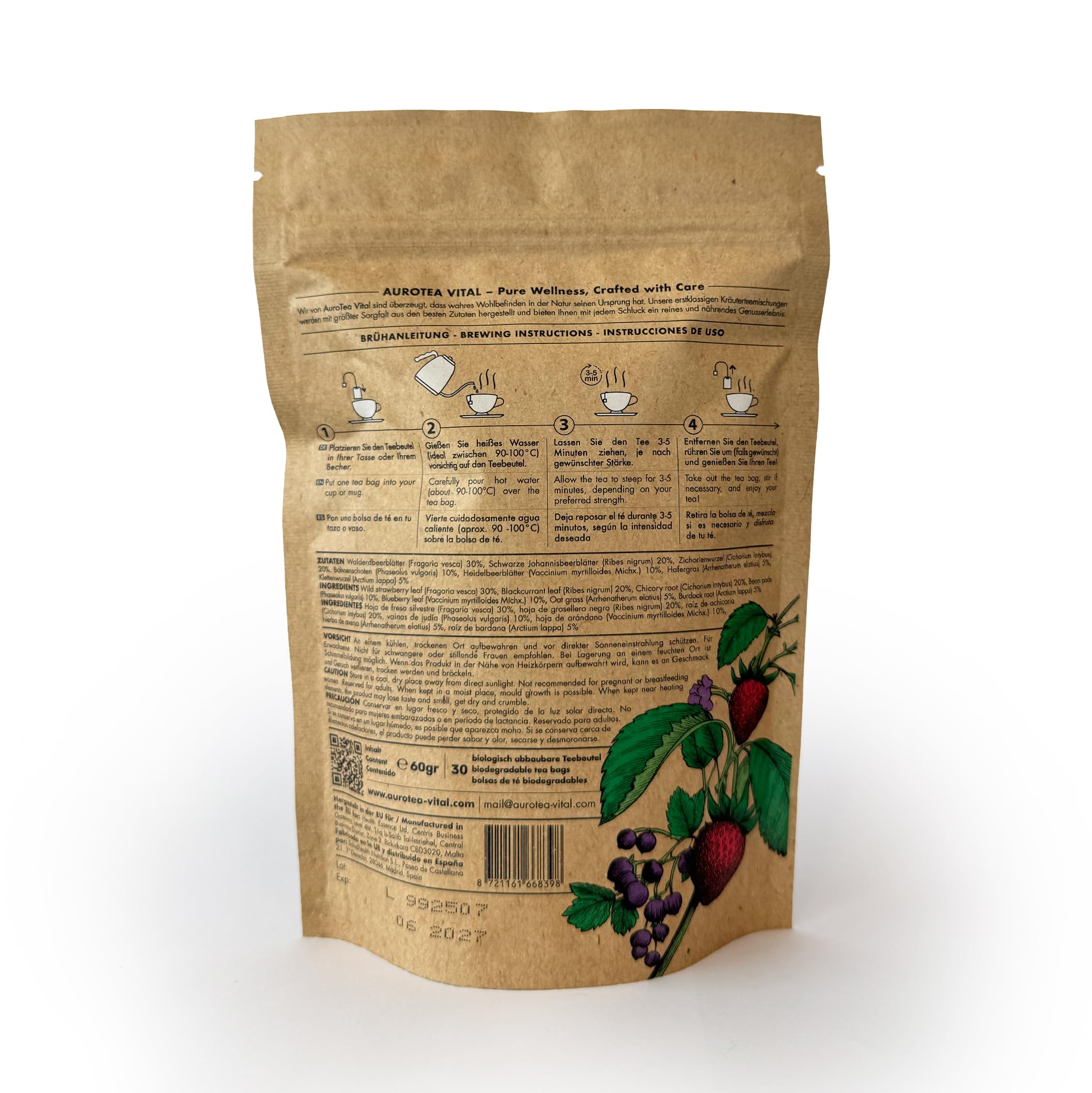 AuroTea Vital Nº 60 – Premium Kräuter-Balance-Tee | Mit Chicorée, Bohnenschoten, Klettenwurzel & Hafergras | Mit Inulin-Ballaststoffen aus Chicorée | 180 Pyramidenbeutel (6 Packungen)