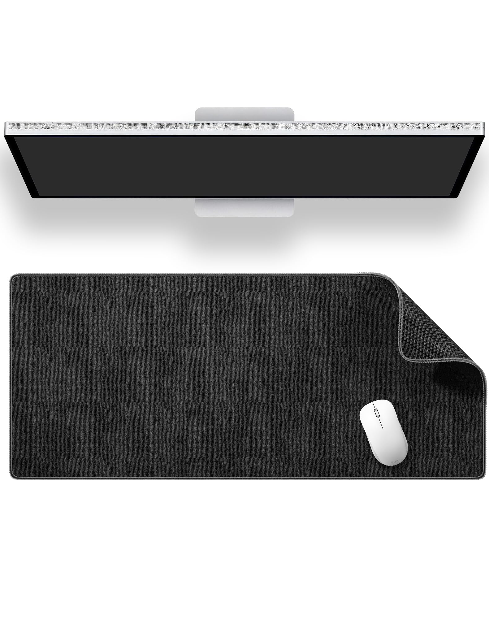 ALOANES Black Waterproof Desk Mat, Large Mouse Pad with Extended Mouse Mat, with Anti Slip Base, Stitched Edge, Grain Jacquard Surface, Perfect for