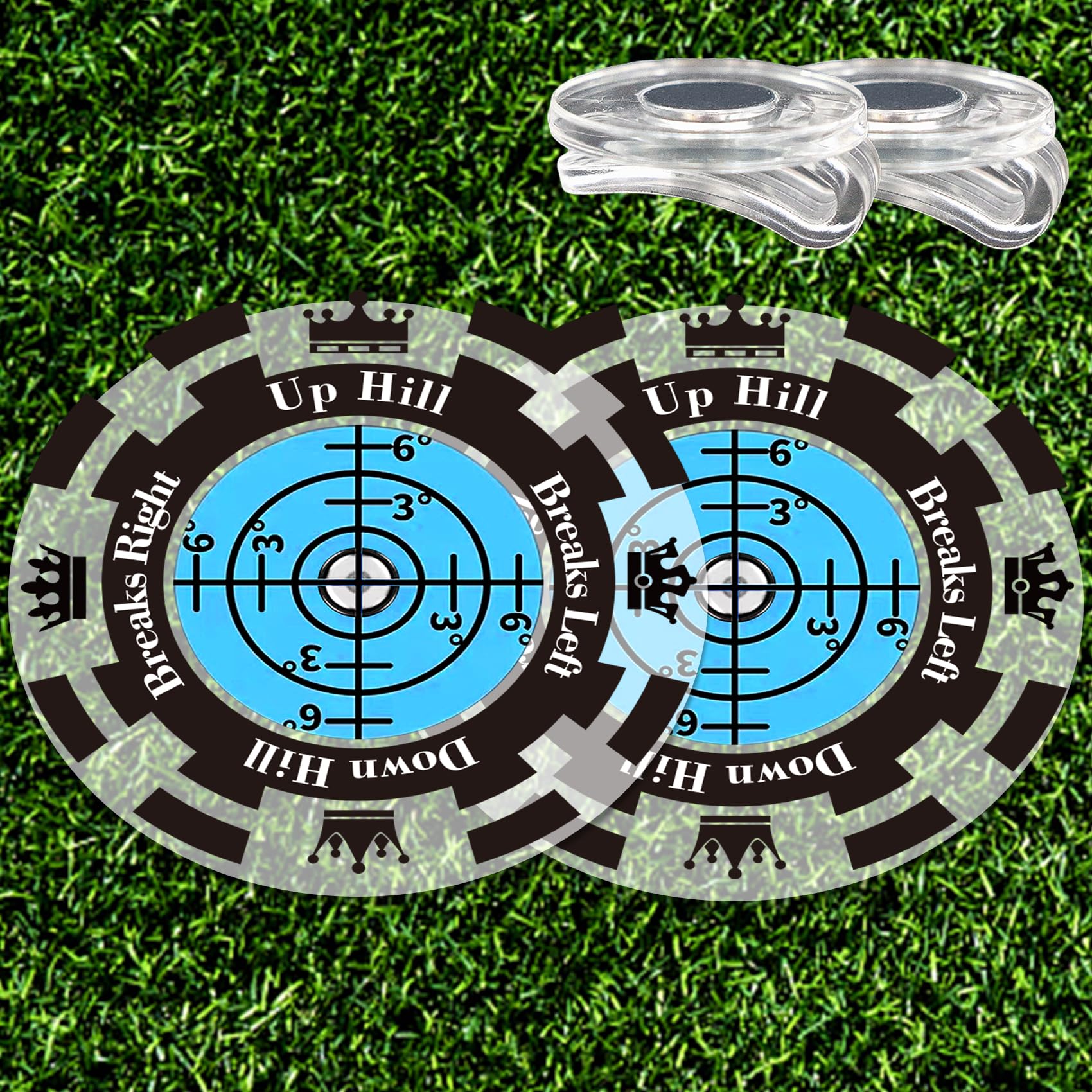 MAGOLFIN2-Pack Golf Green Reader with Magnetic Hat Clip, 1.8 Inch Golf Ball Markers for Putting Green with High Precision Horizontal Bubble, Putt Aid Golf Gifts for Men