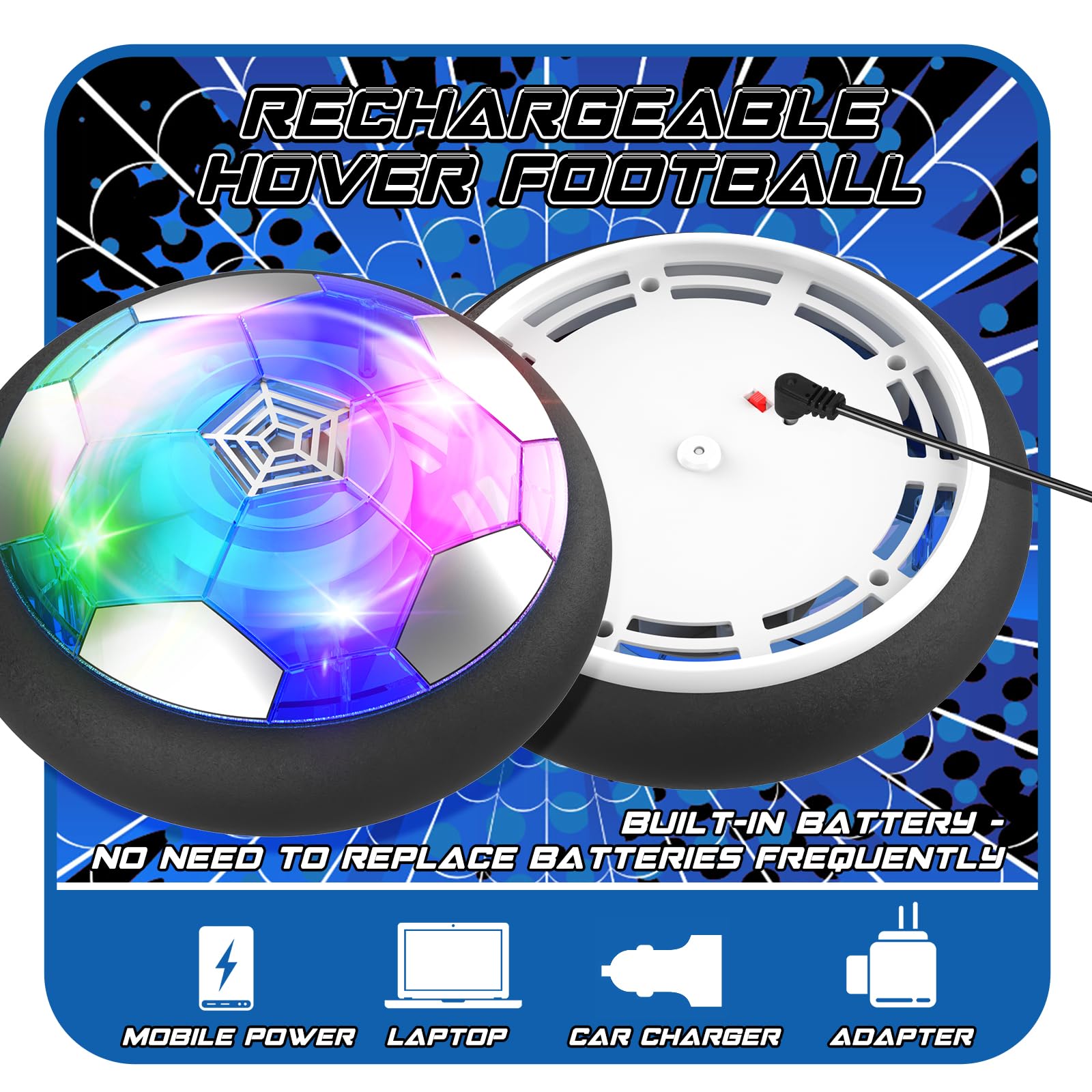 Buoeuik Balón Fútbol Flotante, Air Power Football Regalo Niño 3 4 5 6 7 8 9 Años Pelotas de Futbol Recargable Juegos Interactivos Air Hockey Soccer con Luces LED Juguetes para Niños Niñas