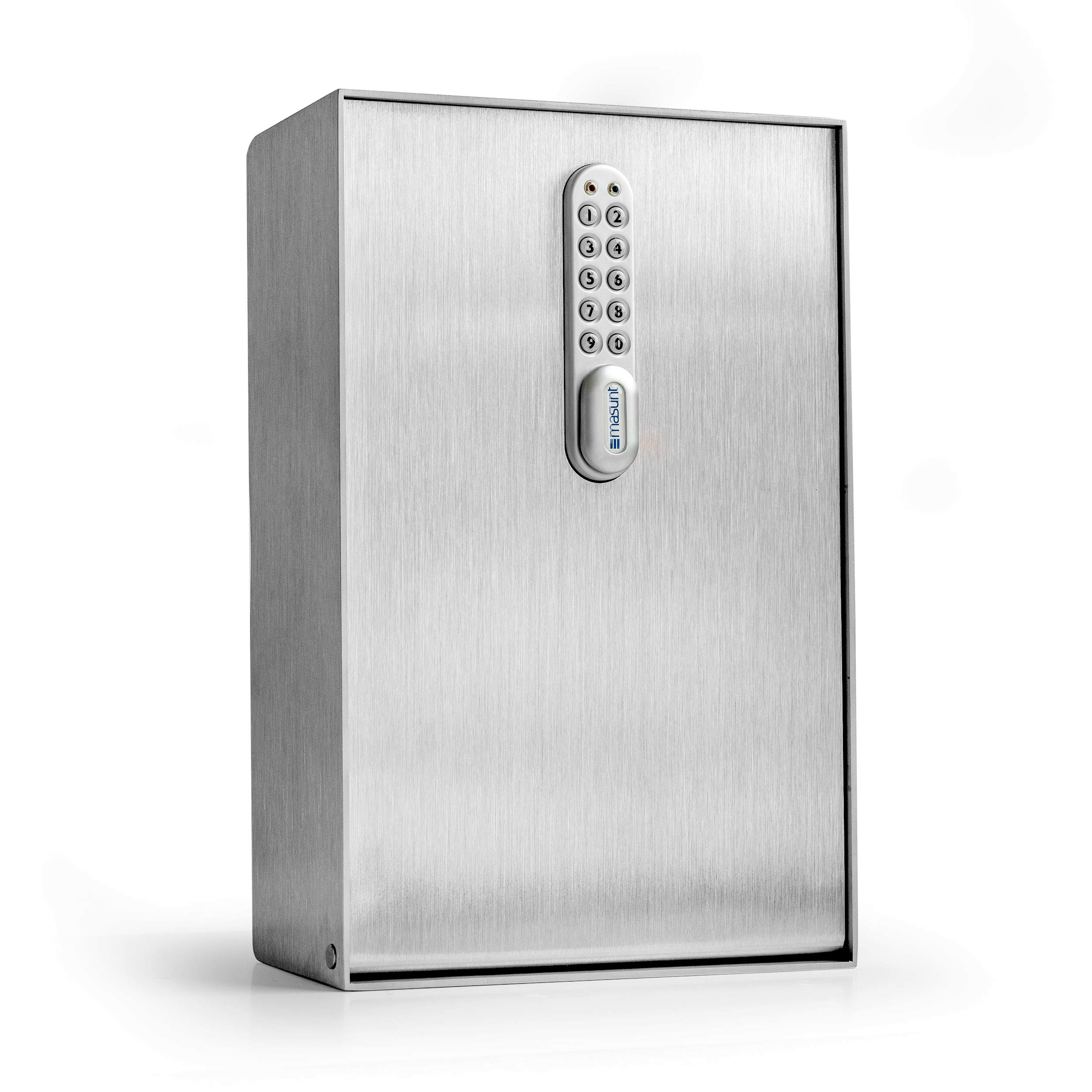masunt Caja fuerte para llaves 2145 E Code | Caja fuerte para llaves con innovadora asignación de códigos en línea a distancia | Caja fuerte digital para llaves de sólido acero inoxidable V4A Plata
