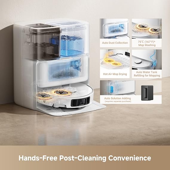 MOVA P50 Ultra Robot Vacuum Cleaner with Flexible Mop, 19,000 Pa Suction Power, Corner and Edge Cleaning, Automatic Cleaning of Mop and Washboard at 75C, Automatic Emptying & Refill