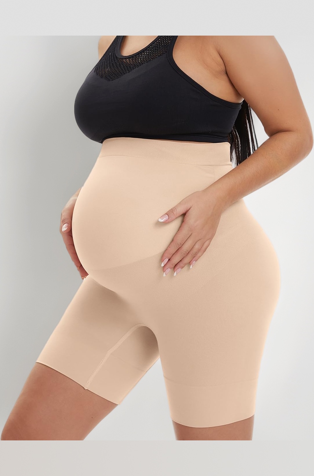 Seamless Maternity Shapewear, Prevent Thigh Chaffing, Belly Support, S-XXXL, Nude, XX-Large
