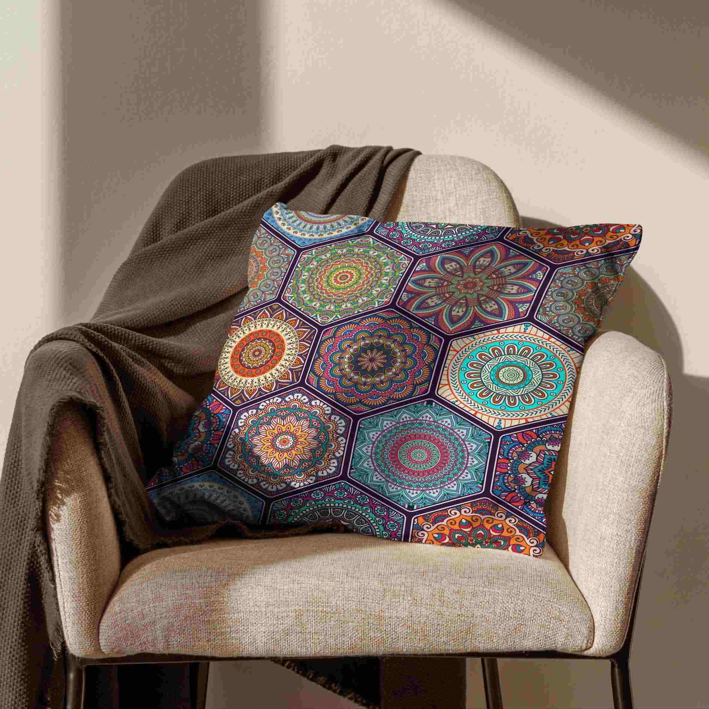 Lino Fodera Cuscini per Divano Federa Cuscino Yoga 50x50cm, Mandala Federe Cuscini King Copricuscino Federa Letto Divano da Salotto 4Pcs
