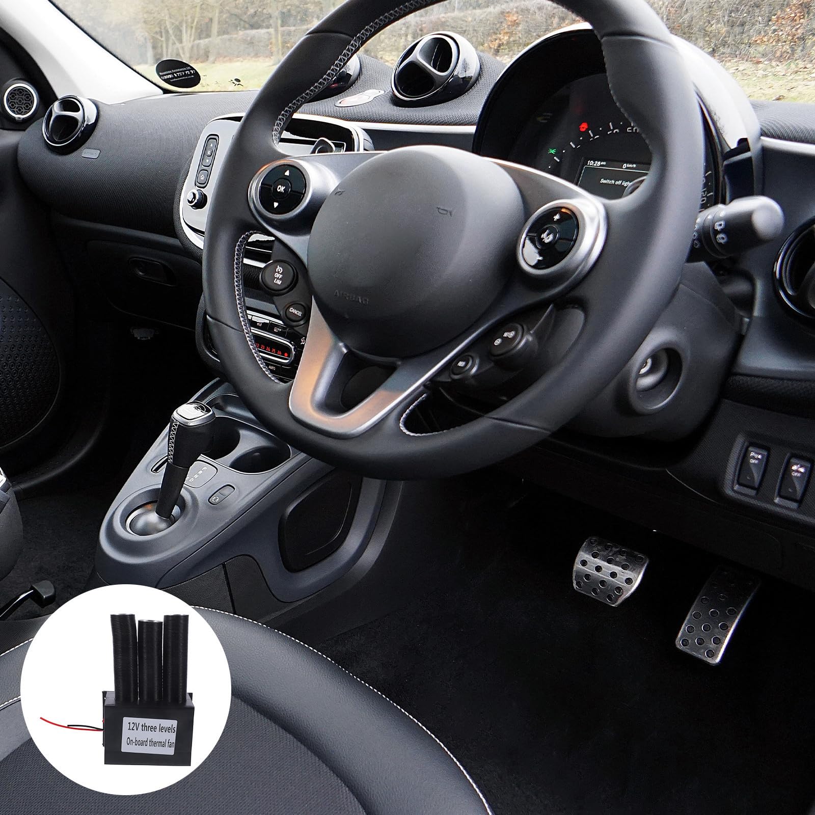 Desempañador de Coche Descongelador Eléctrico Negro para Ventana y Coche, Abs y Aleación de Aluminio, bajo Ruido, Visión Clara, 800w, para Desempañar y Descongelar